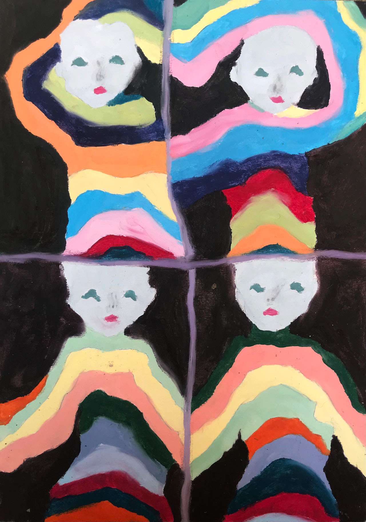 Pull à rayures, peinture à l'huile, 21 x 29,7 cm