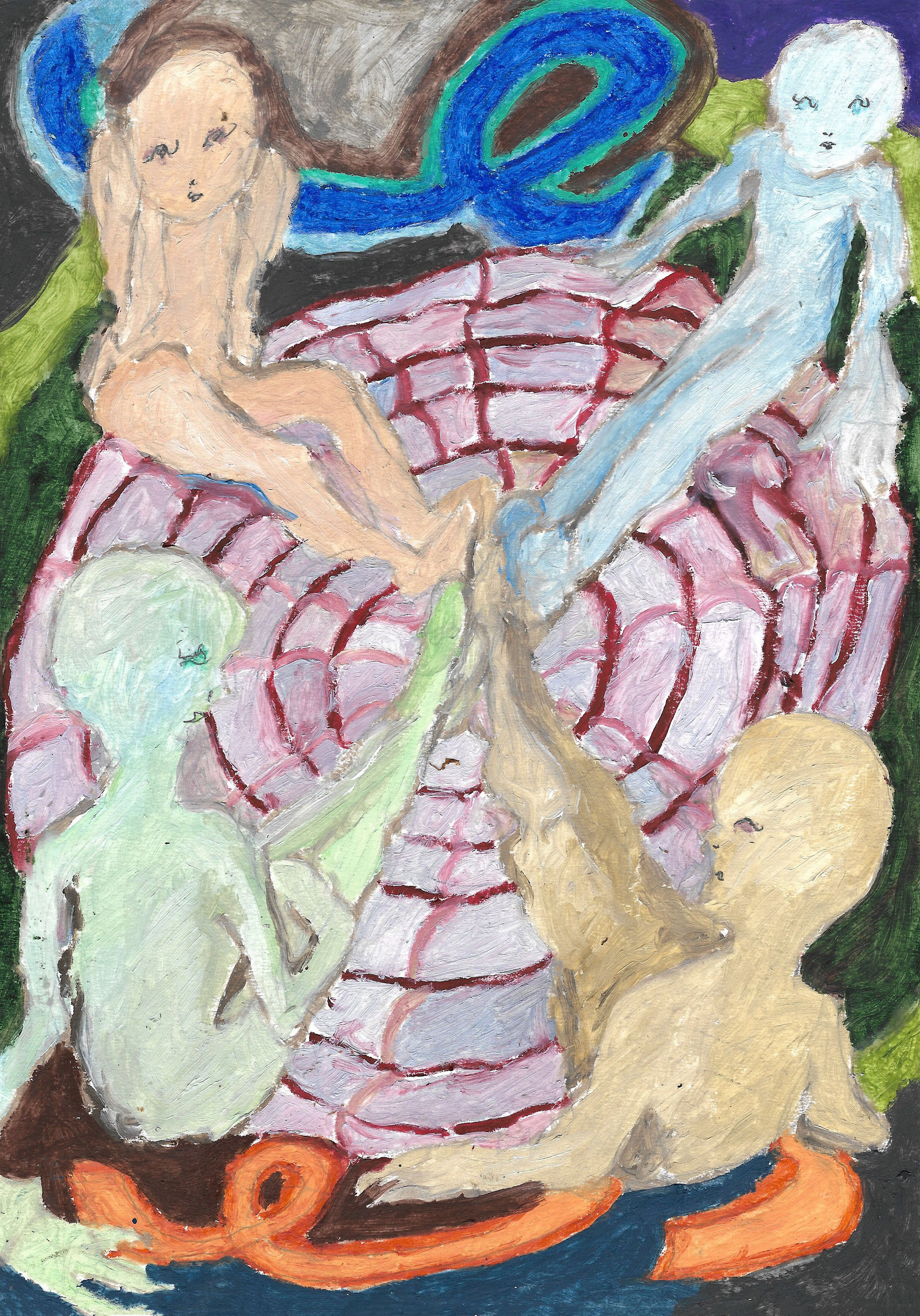 Amitiés, peinture à l'huile sur papier, 21 x 29,7 cm