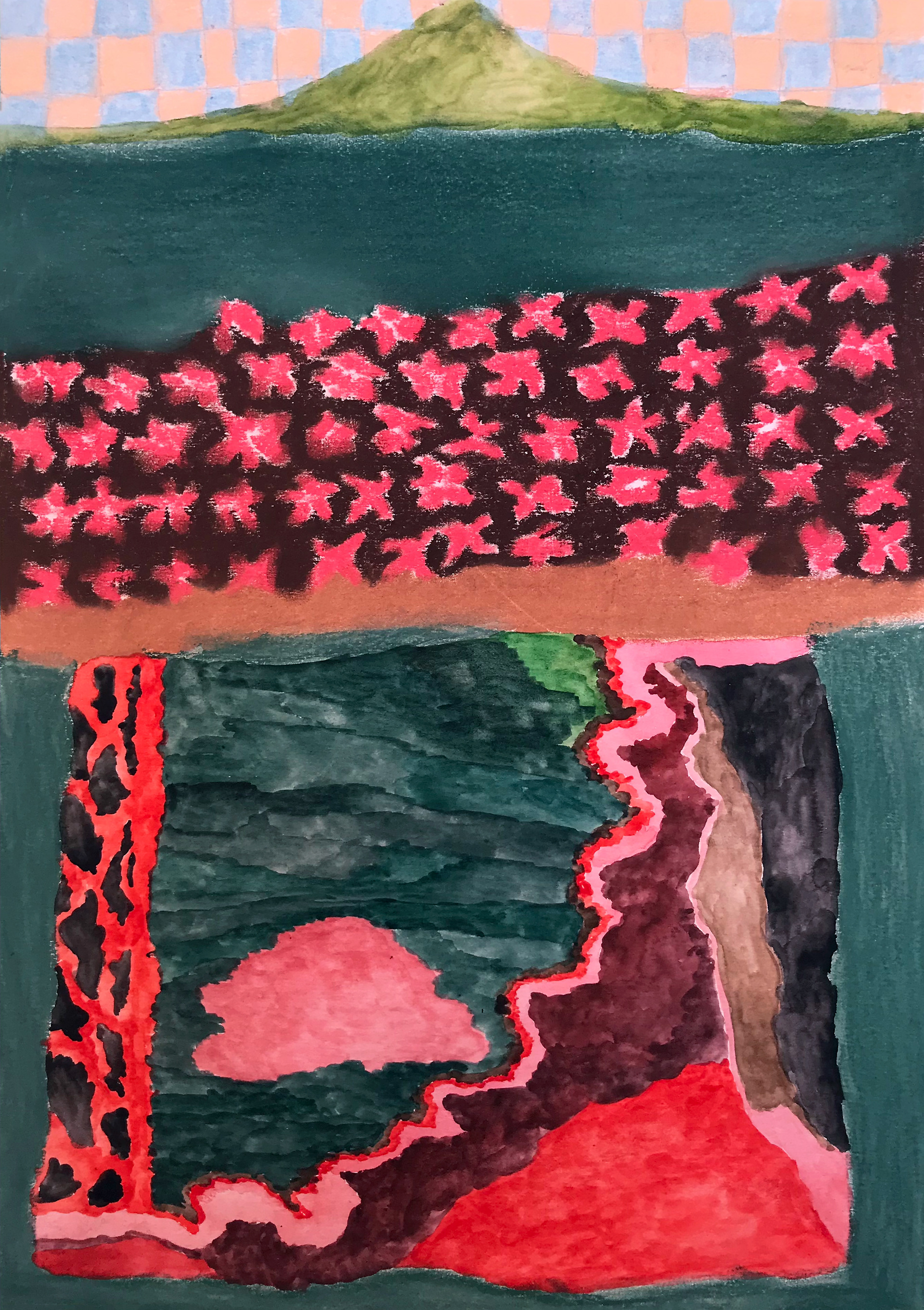 Terrain, aquarelle et pastels, 21 x 29,7 cm