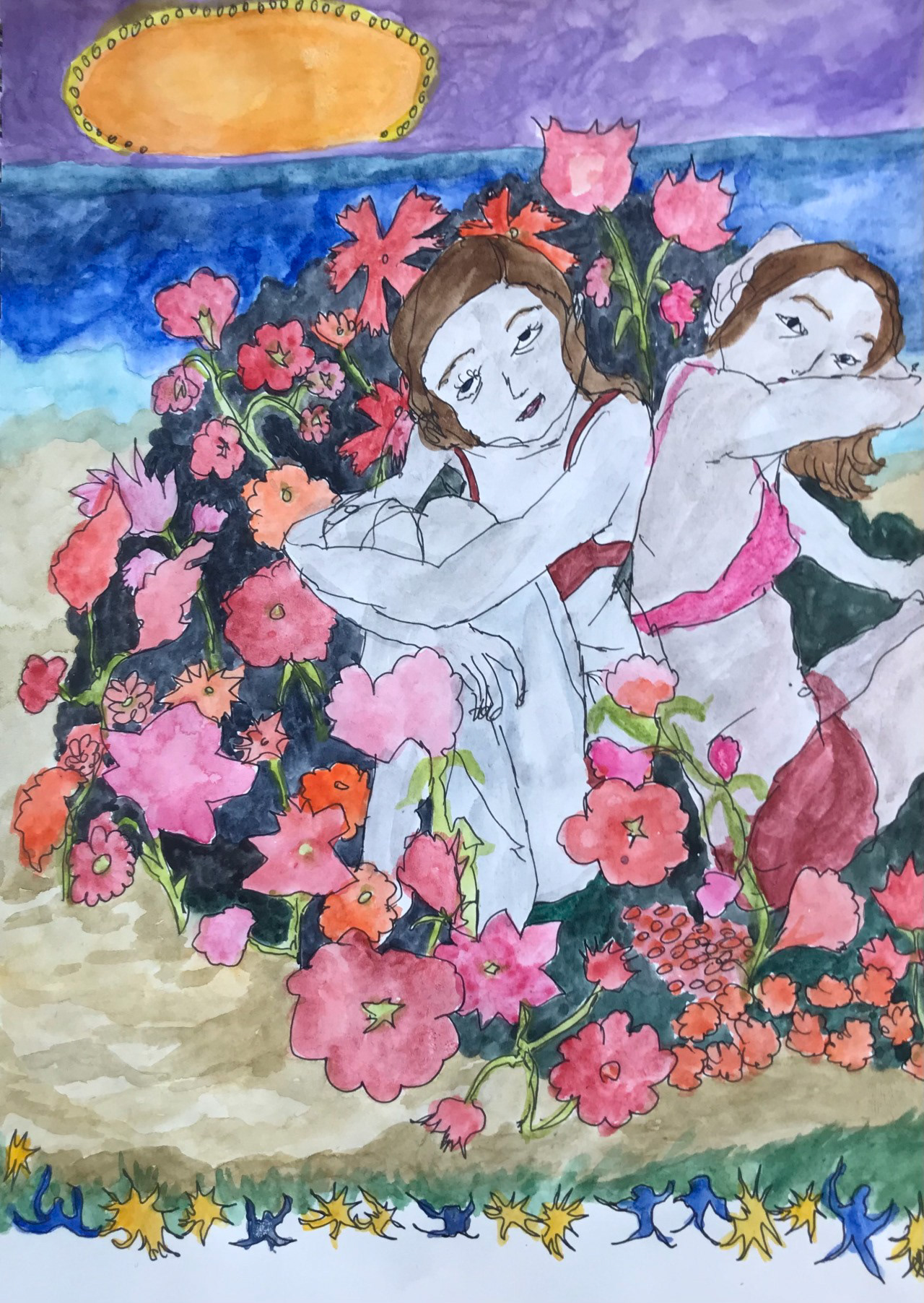 Bourgeon à la plage, aquarelle, 21 x 29,7 cm