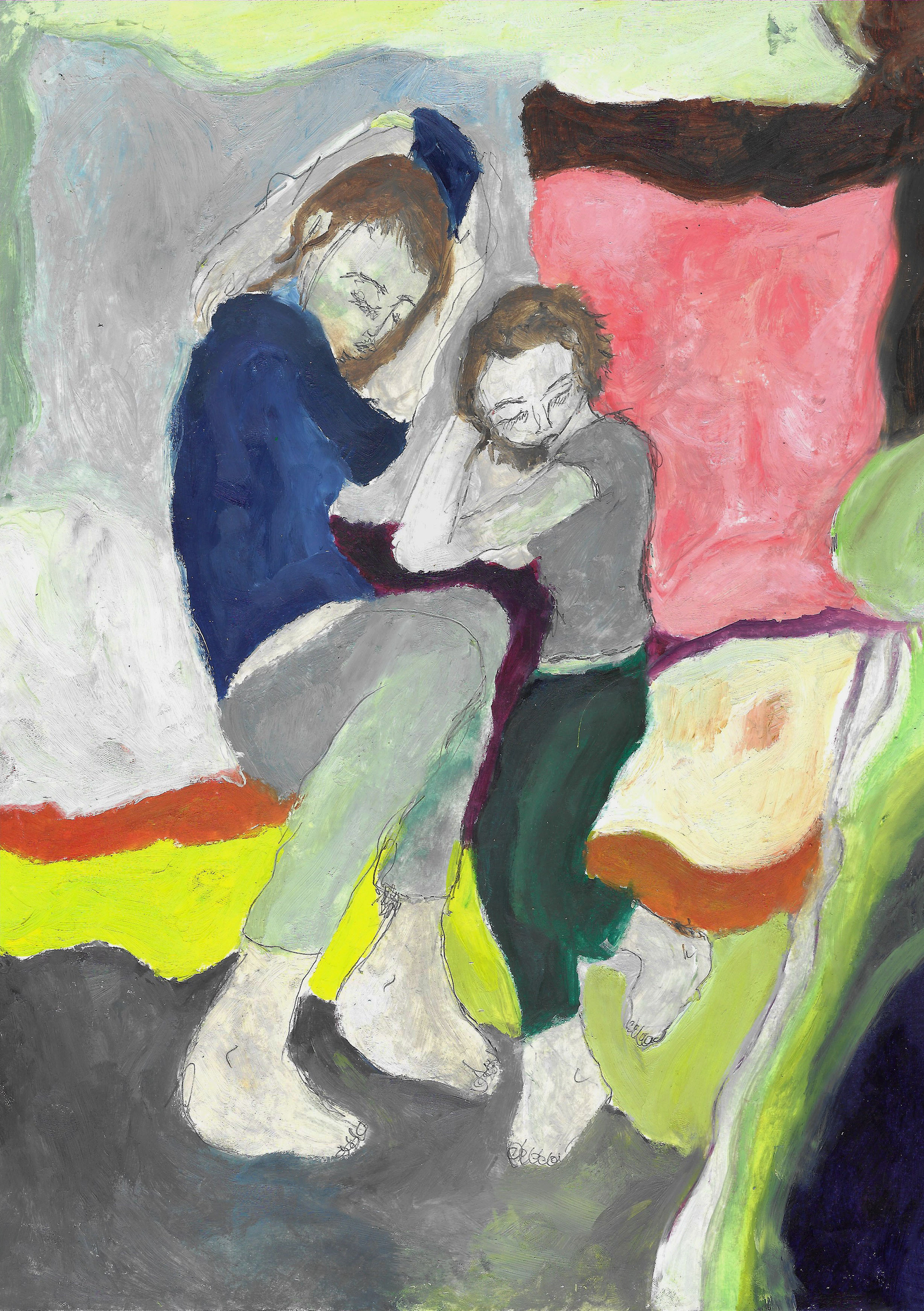 Refuge, peinture à l'huile et graphite sur papier, 21 x 29,7 cm