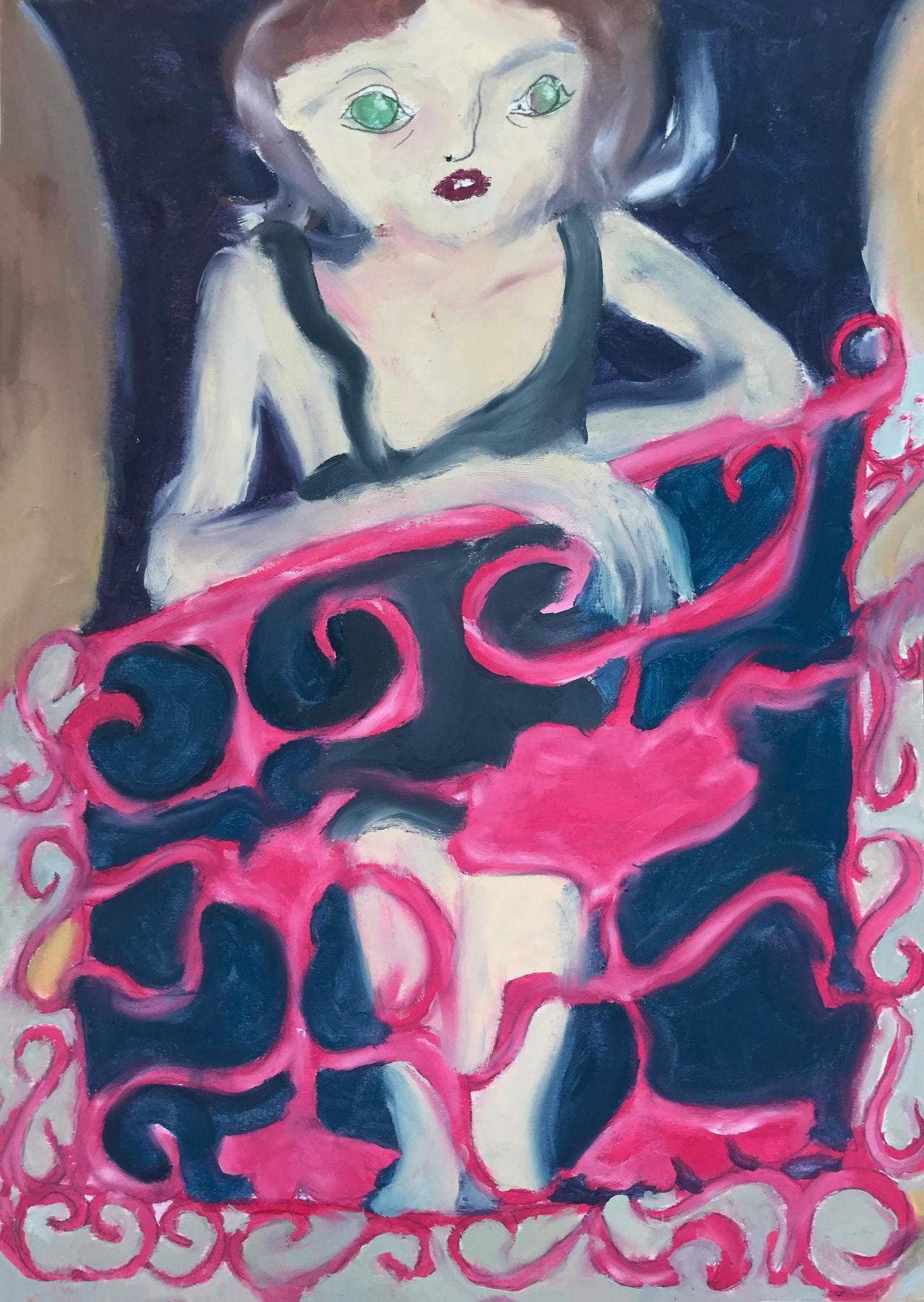 Spectacle du balcon, peinture à l'huile, 21 x 29,7 cm