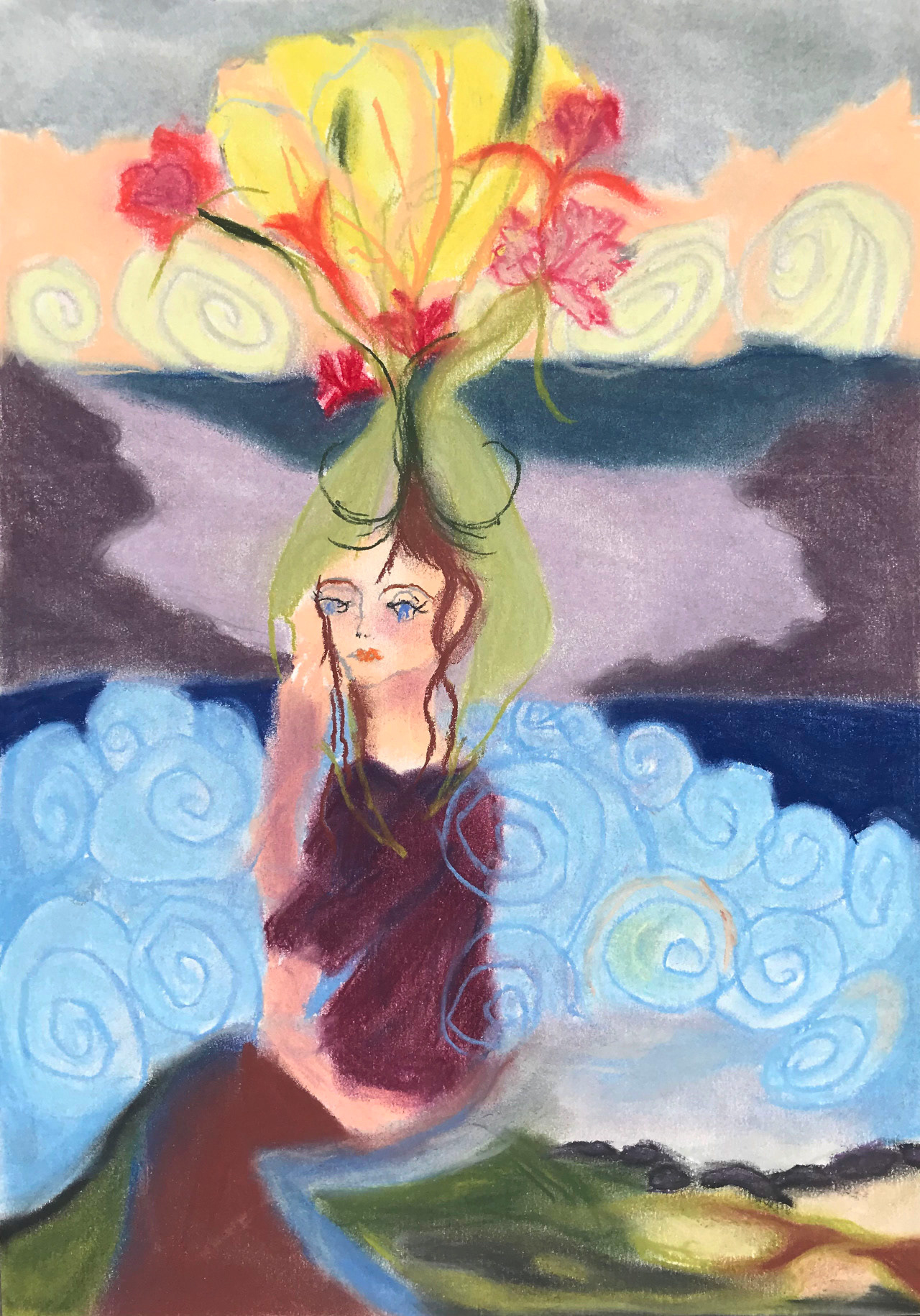 Transition salive-écume, pastels secs, 21 x 29,7 cm