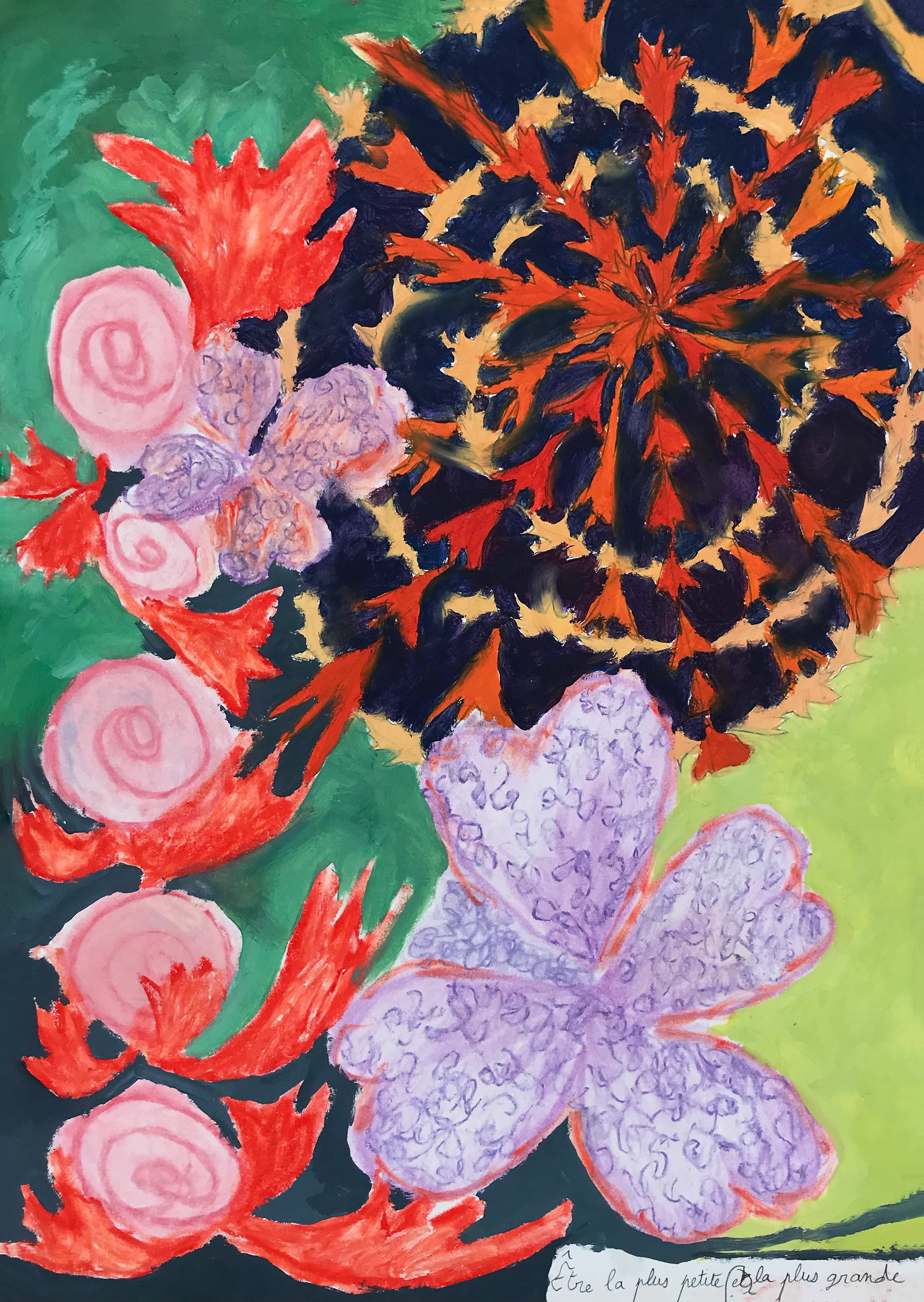Être la plus petite et la plus grande, peinture à l'huile et pastels secs, 21 x 29,7 cm