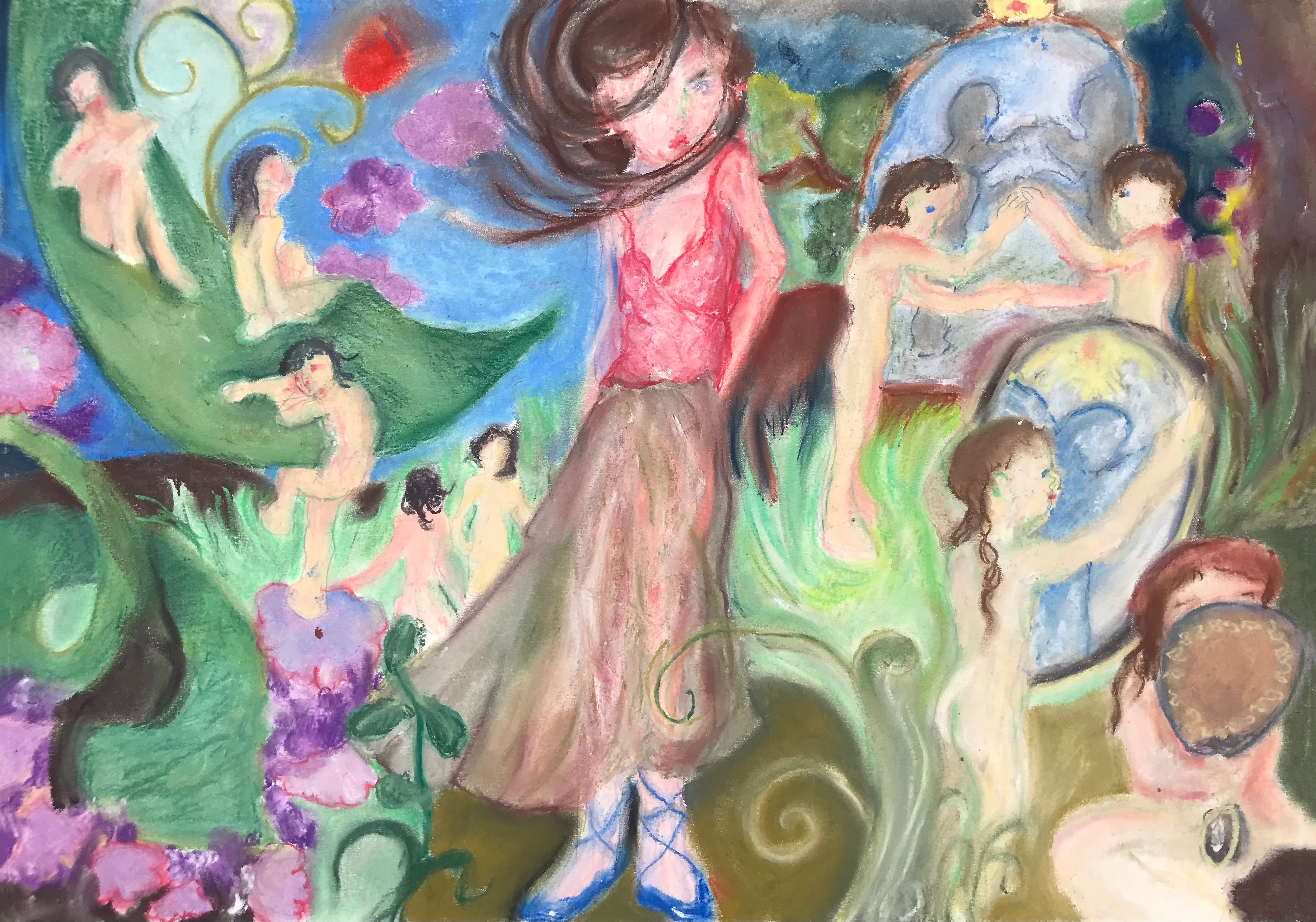 Les Jeunes filles dans la Forêt aux Milles Miroirs ou Les Vierges, etc., pastels secs, 42 x 27,9 cm