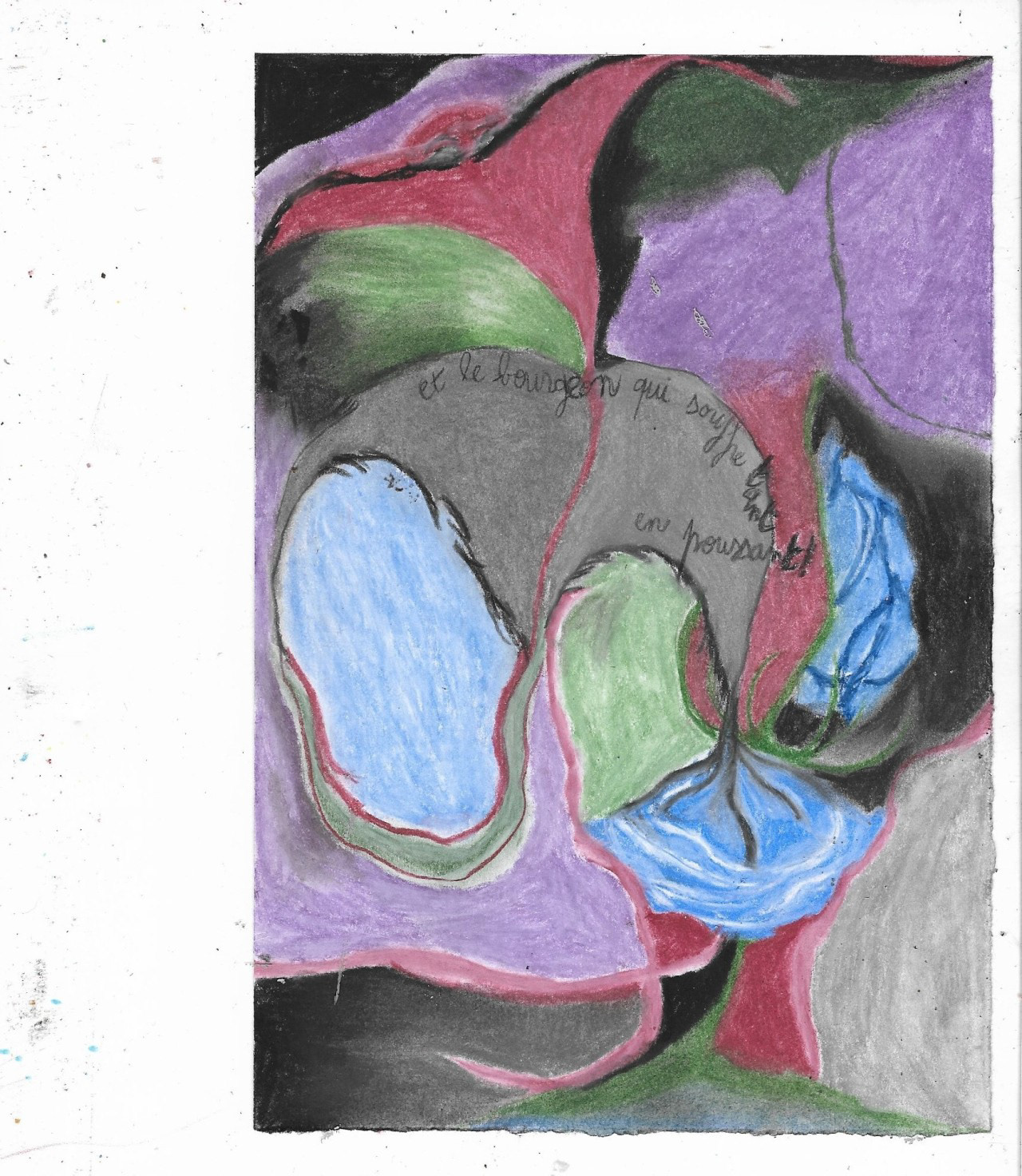 Douleur du bourgeon II, crayons pastels, 14,5 x 21 cm