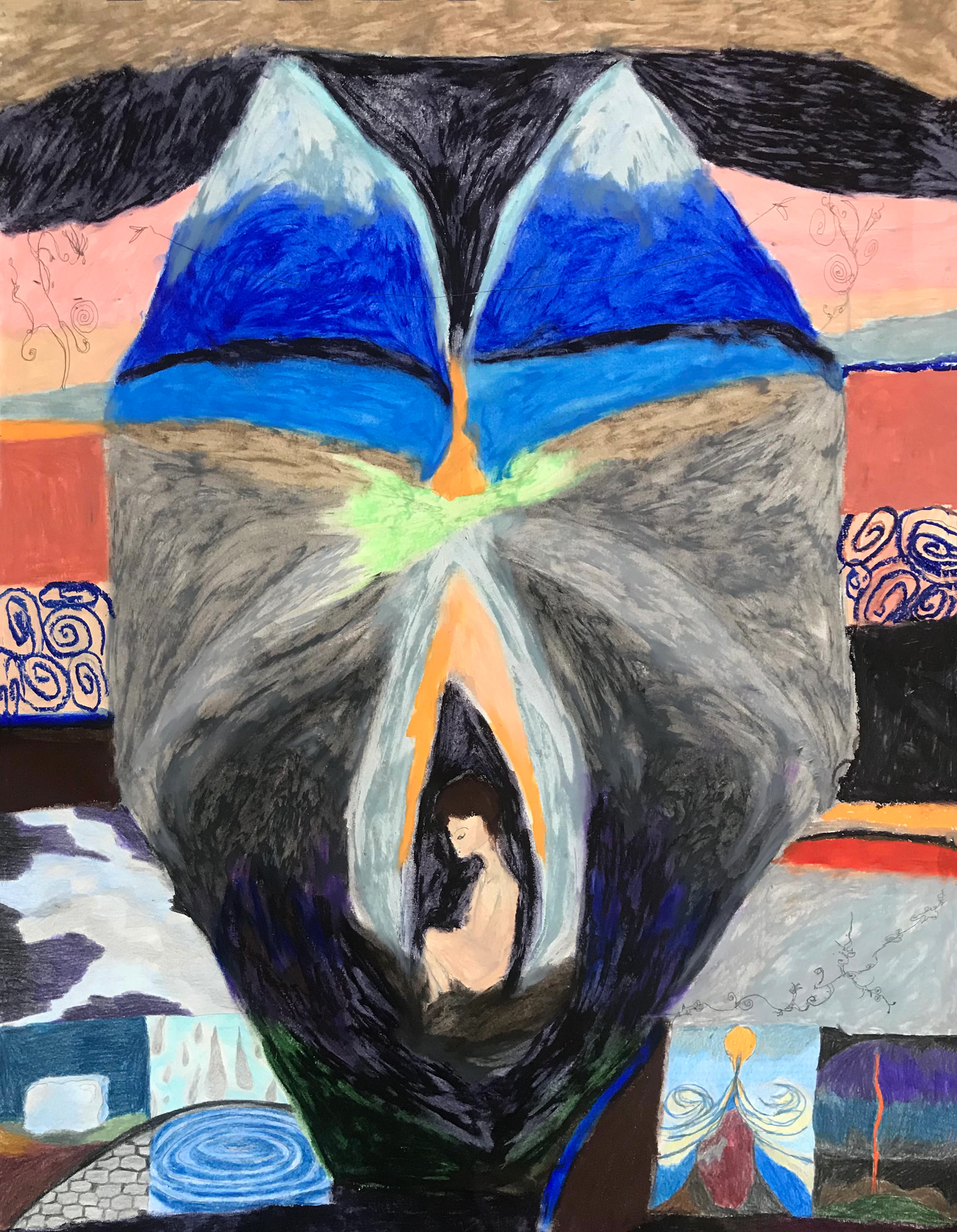 Octogone, pastels à l'huile et crayons de couleur, 42 x 59,4 cm