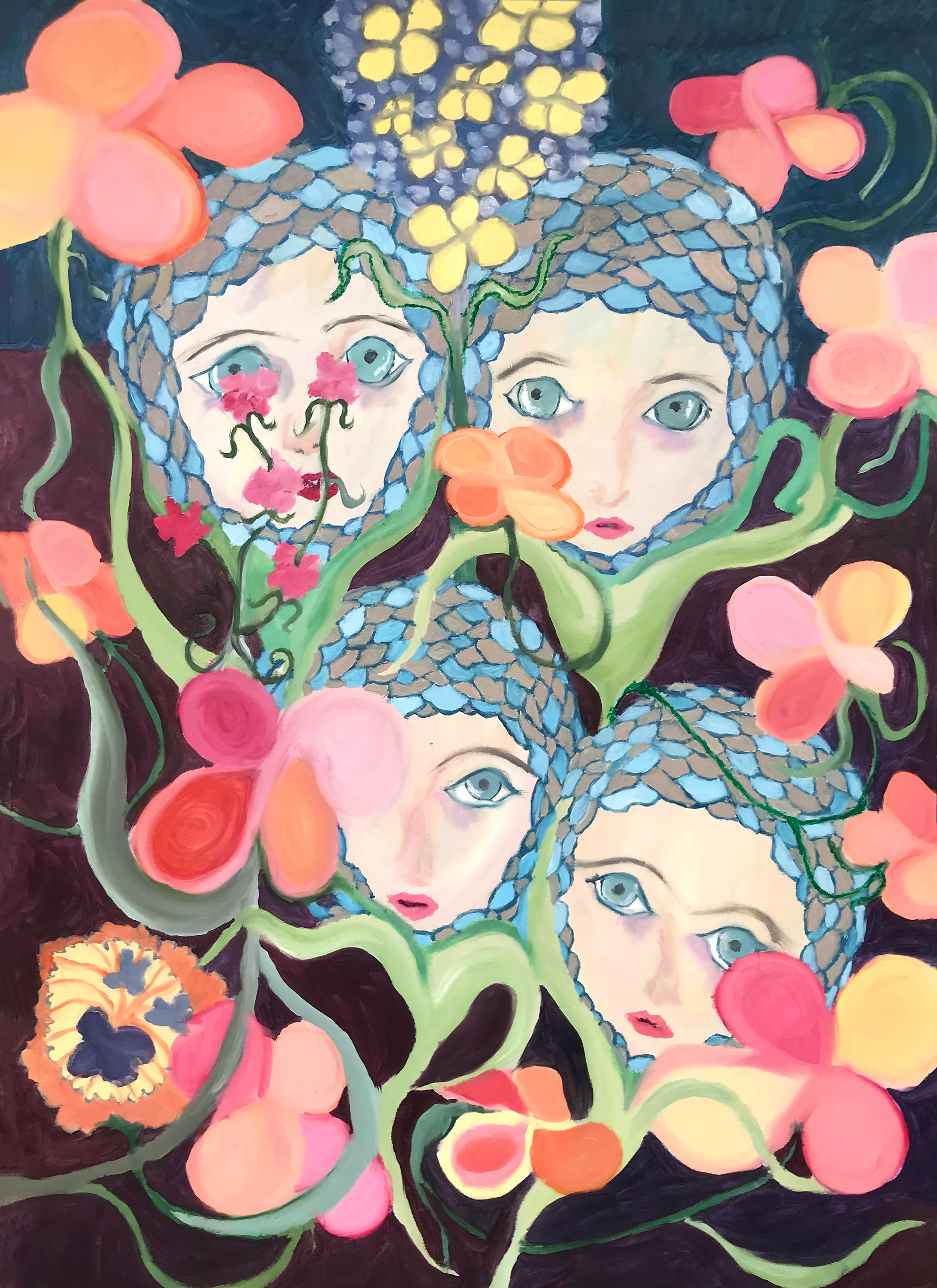 Le bouquet serré, peinture à l'huile sur papier, 42 x 59,4 cm