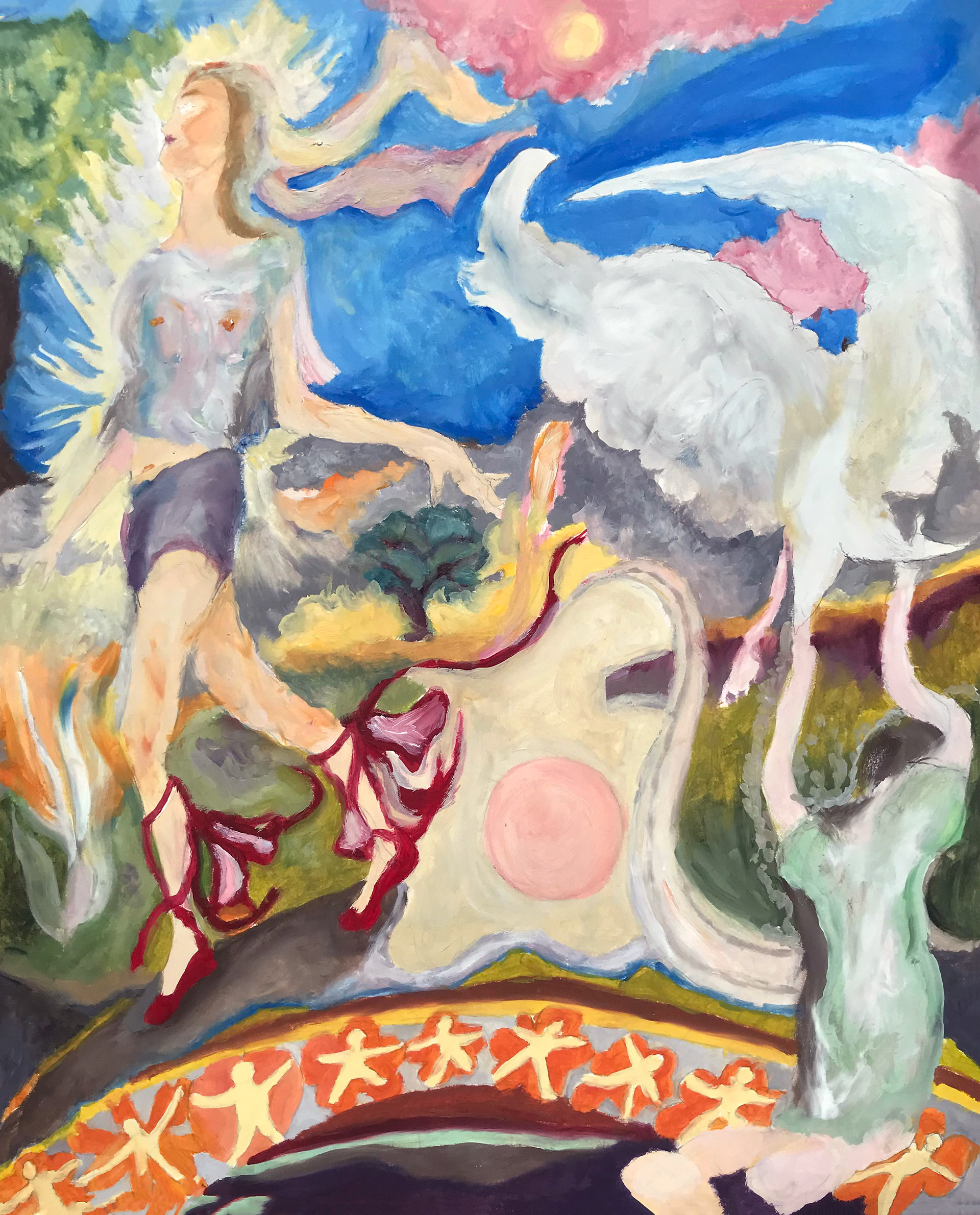 Pas chassés, peinture à l'huile sur papier, 29,7 x 36,3 cm