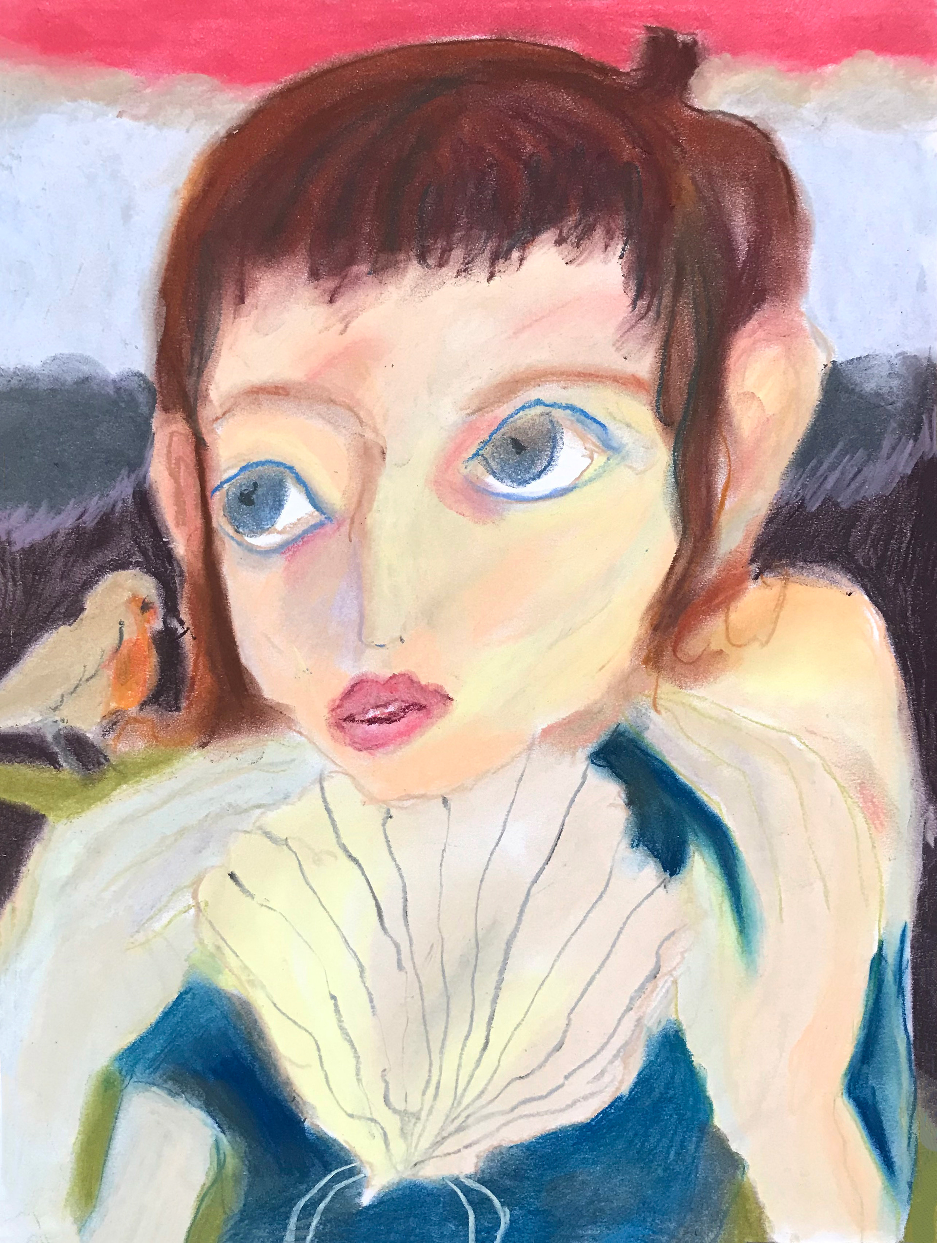 Un rouge-gorge, pastels secs, 21 x 29,7 cm