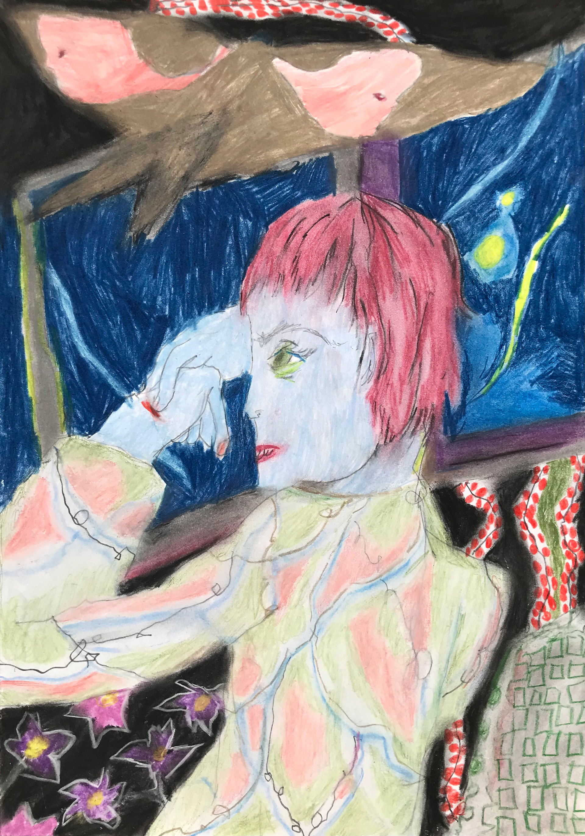 L'égratignure, crayons pastels, 21 x 29,7 cm