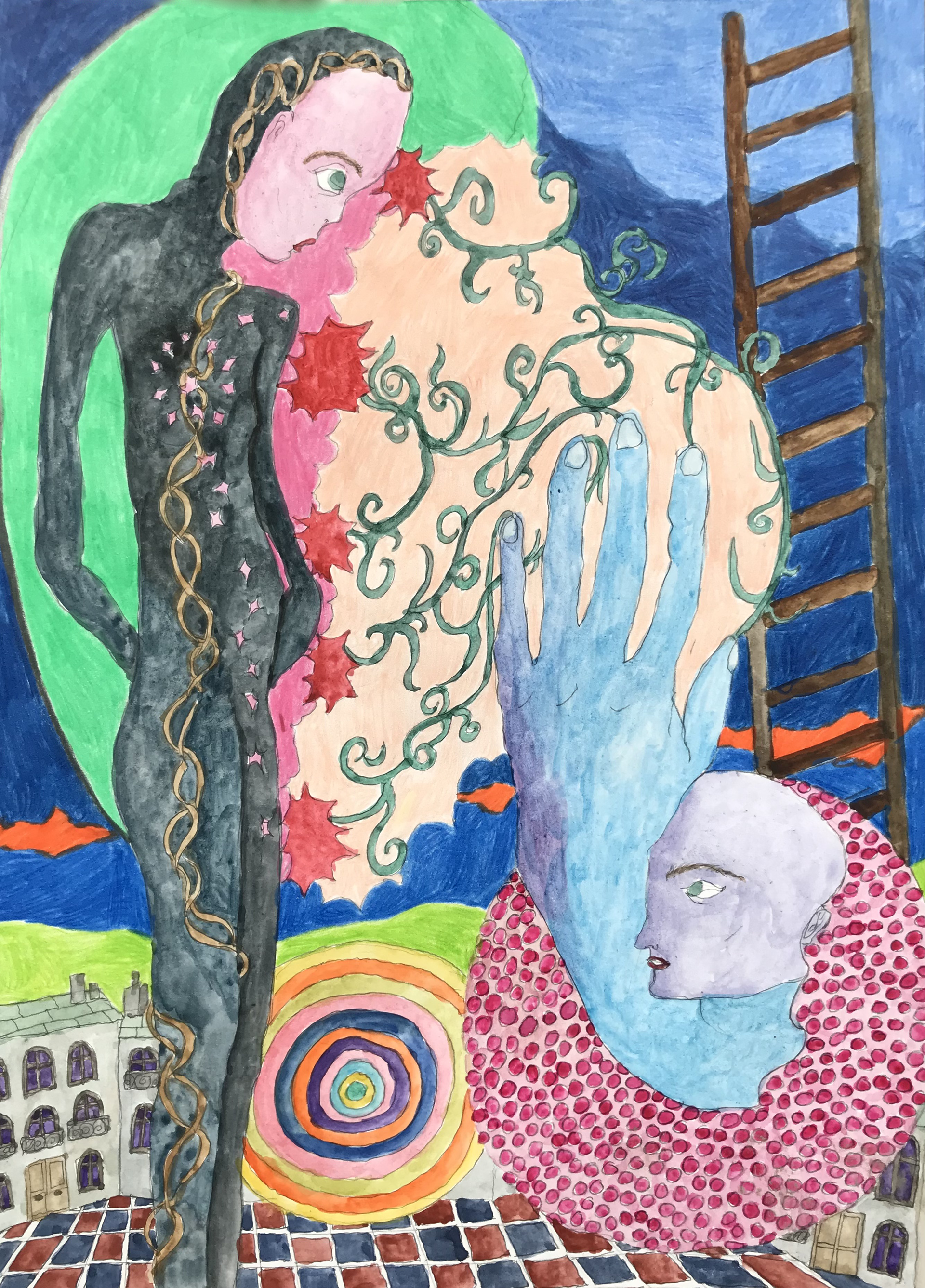 Sensible, aquarelle et crayons de couleur, 21 x 29,7 cm