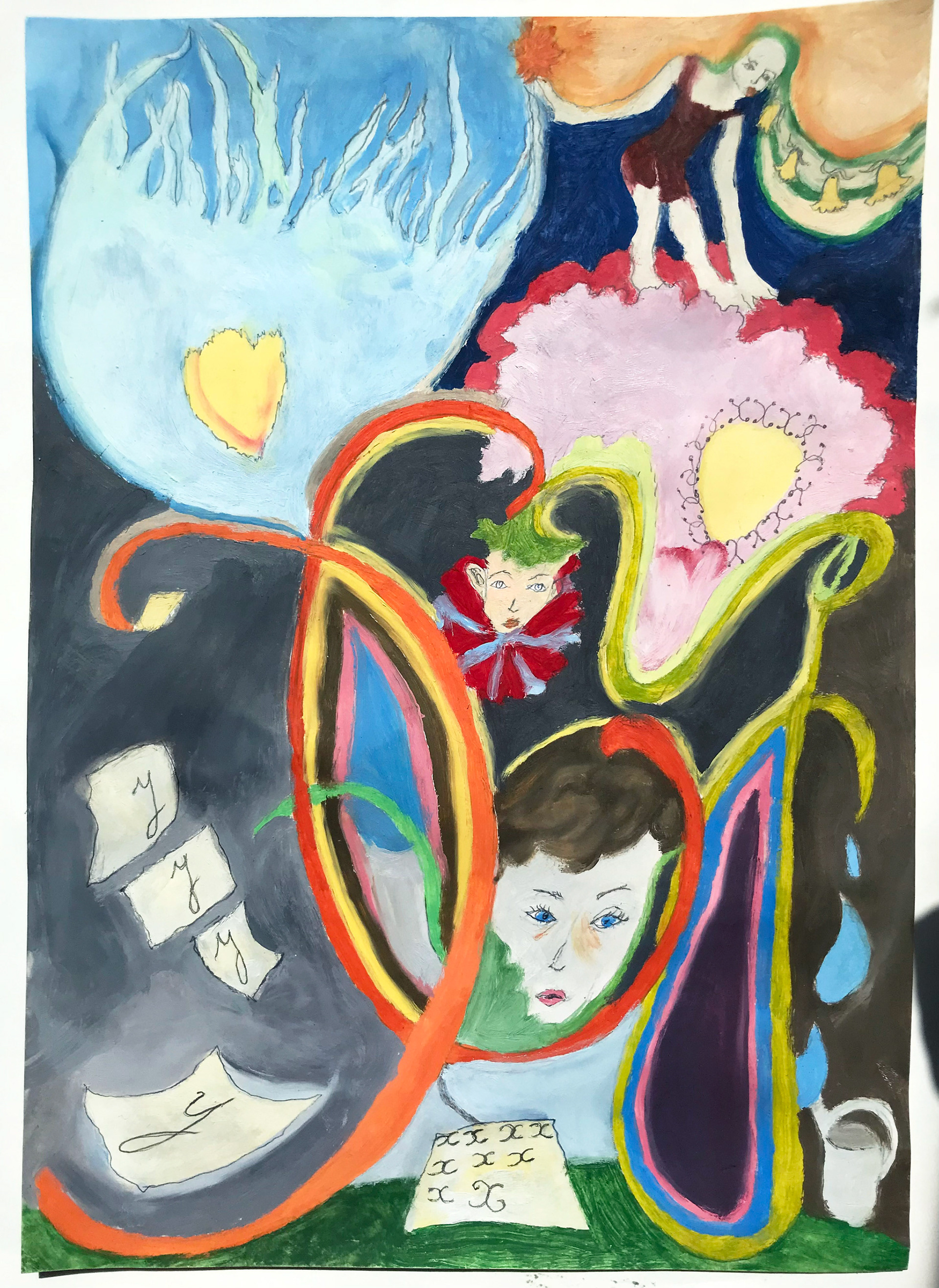 X et Y, peinture à l'huile et graphite sur papier, 21 x 29,7 cm