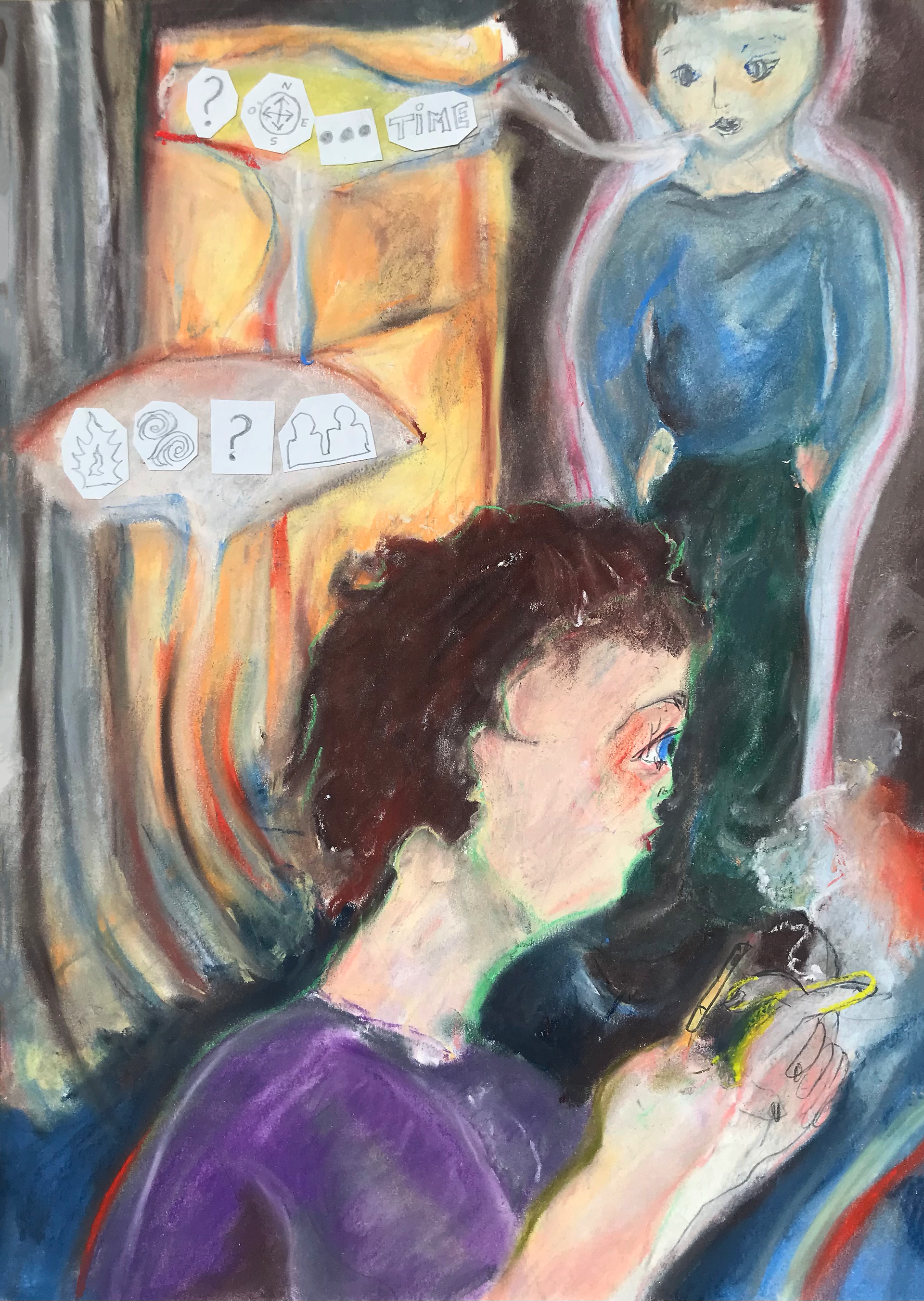 Le mot d'ordre, pastels secs, collage, 29,7 x 42 cm