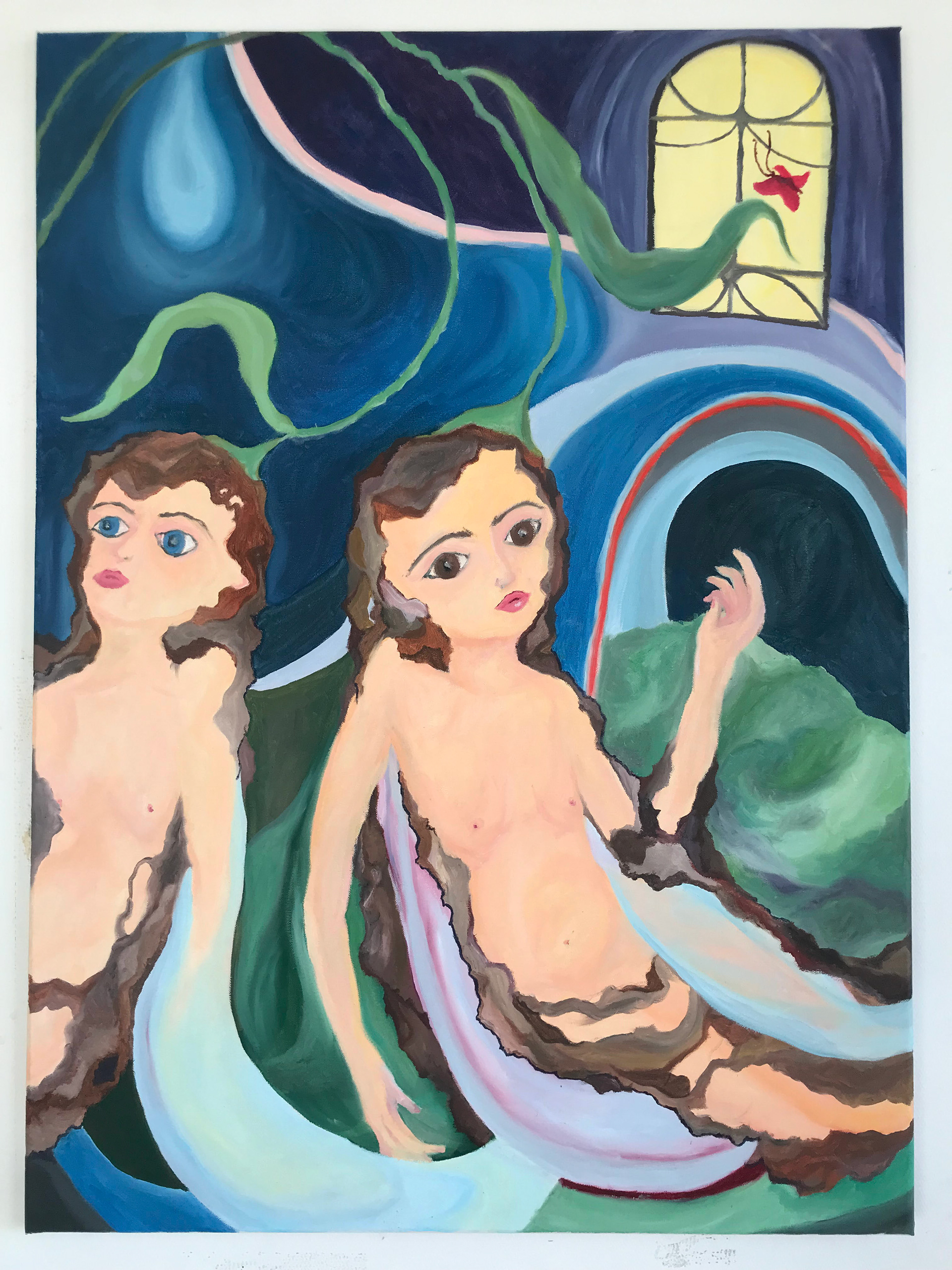 Grandir (douloureux et flou), peinture à l'huile sur coton, 70 x 100 cm