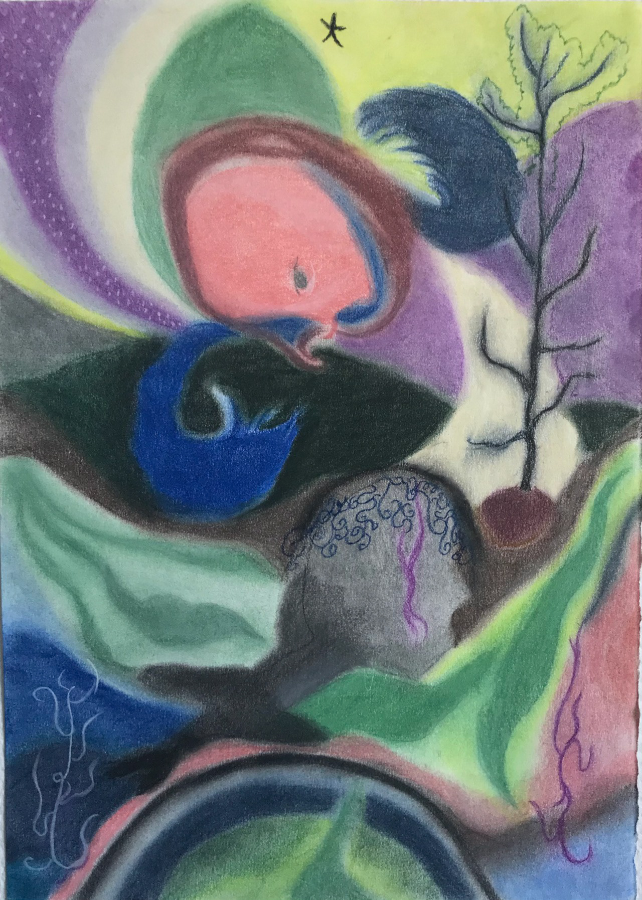 Hypogée, crayons pastels, 21 x 29,7 cm