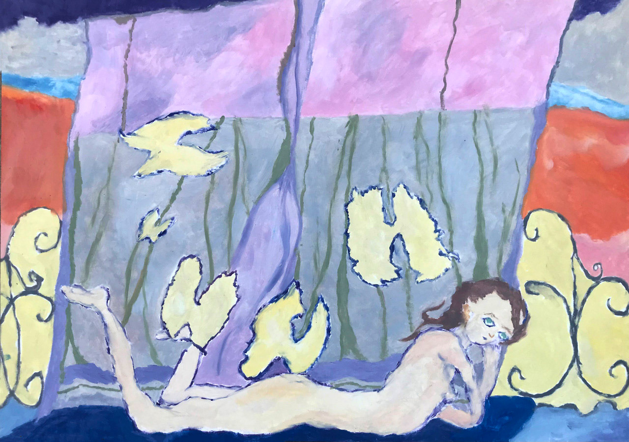 Eté adolescent, peinture à l'huile, 42 x 29,7 cm