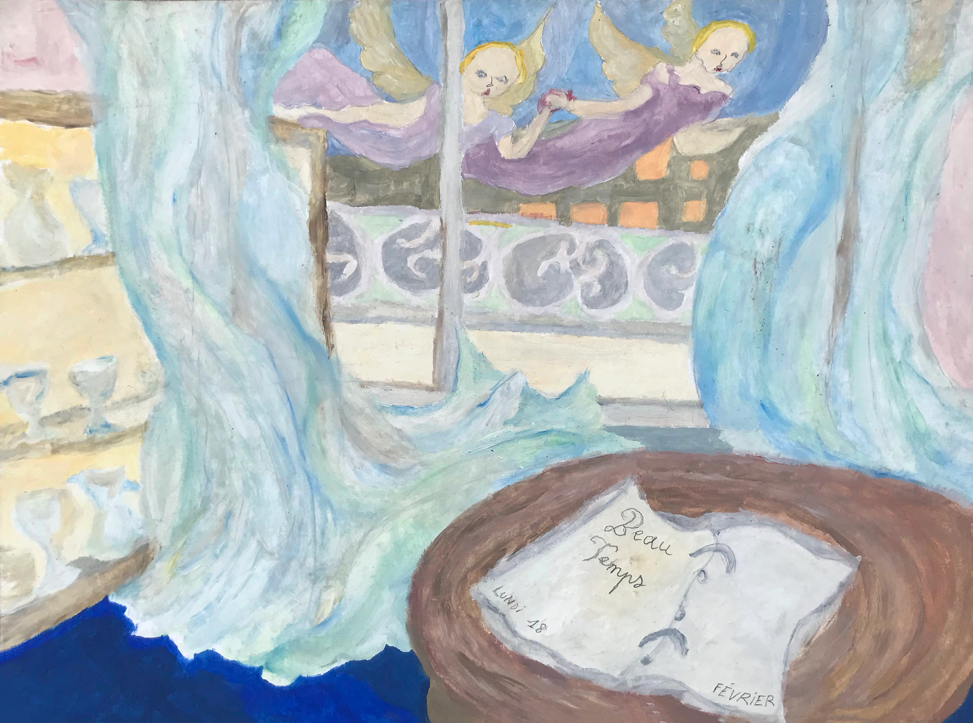 Beau temps, peinture à l'huile sur papier, 42 x 29,7 cm