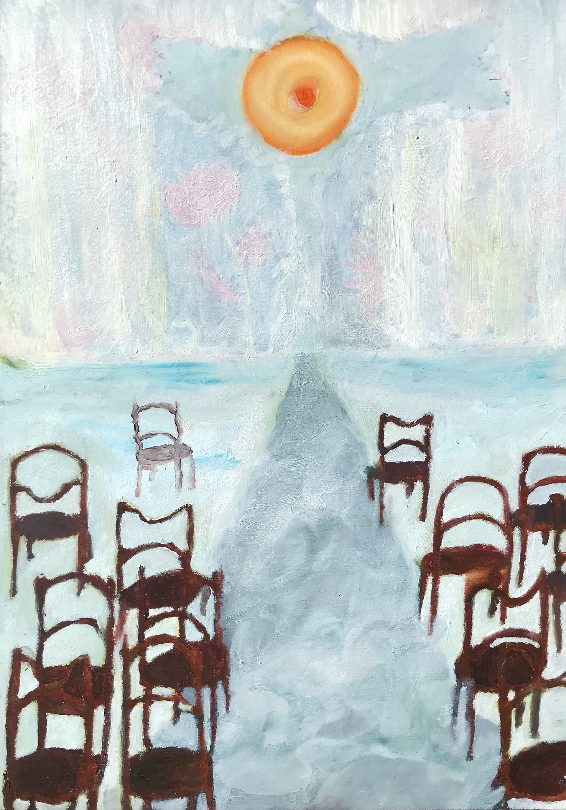 Scène d'église, peinture à l'huile, 21 x 29,7 cm