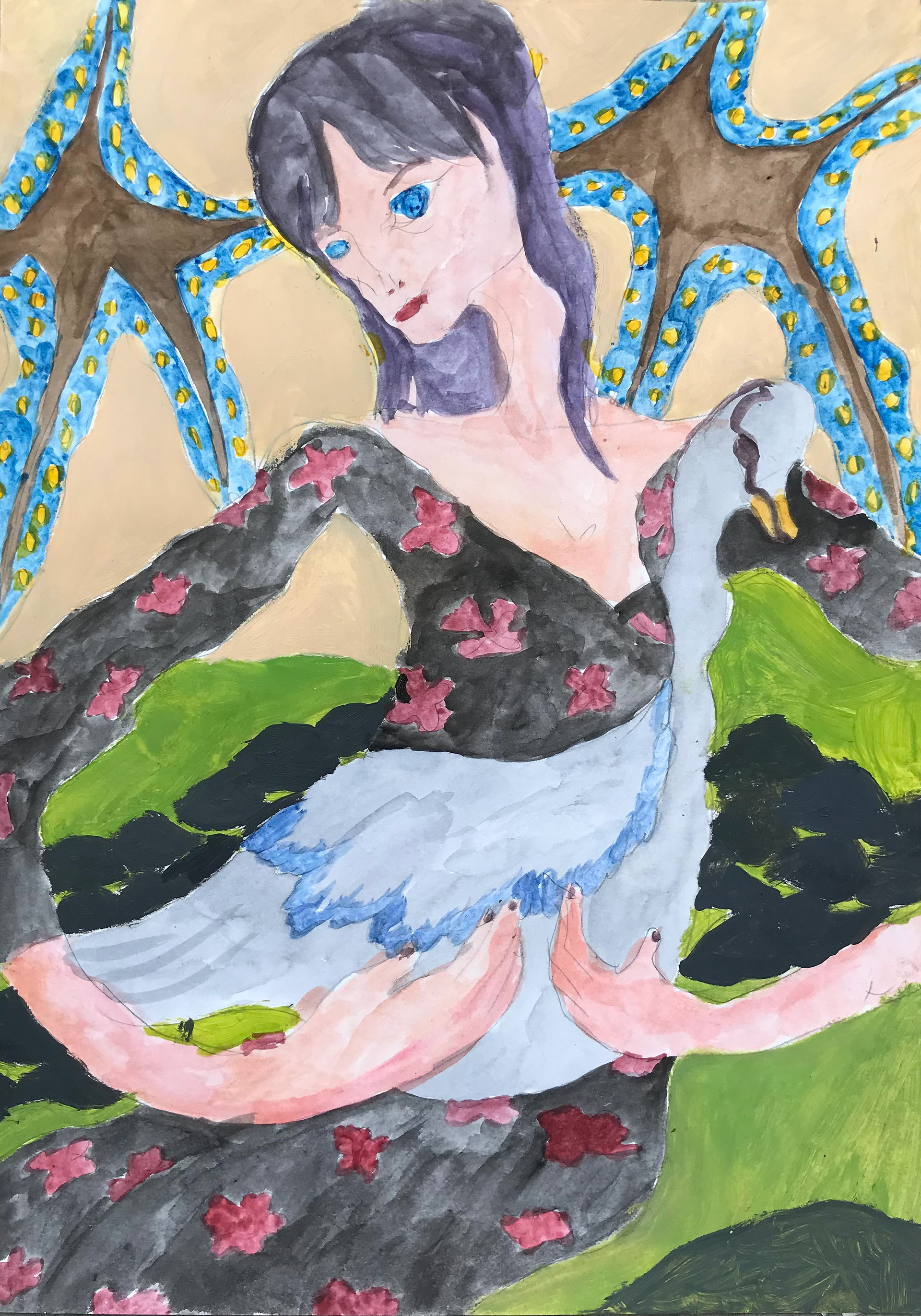 L'oie, aquarelle et peinture à l'huile, 21 x 29,7 cm