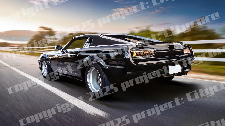 cool, shiny muscle cars, black, red and green. Fast cars racing on open roads, city life street racing vibes. Muscle cars. Citycore