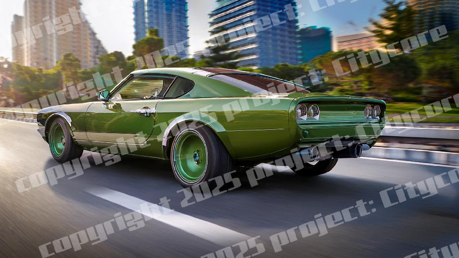cool, shiny muscle cars, black, red and green. Fast cars racing on open roads, city life street racing vibes. Muscle cars. Citycore