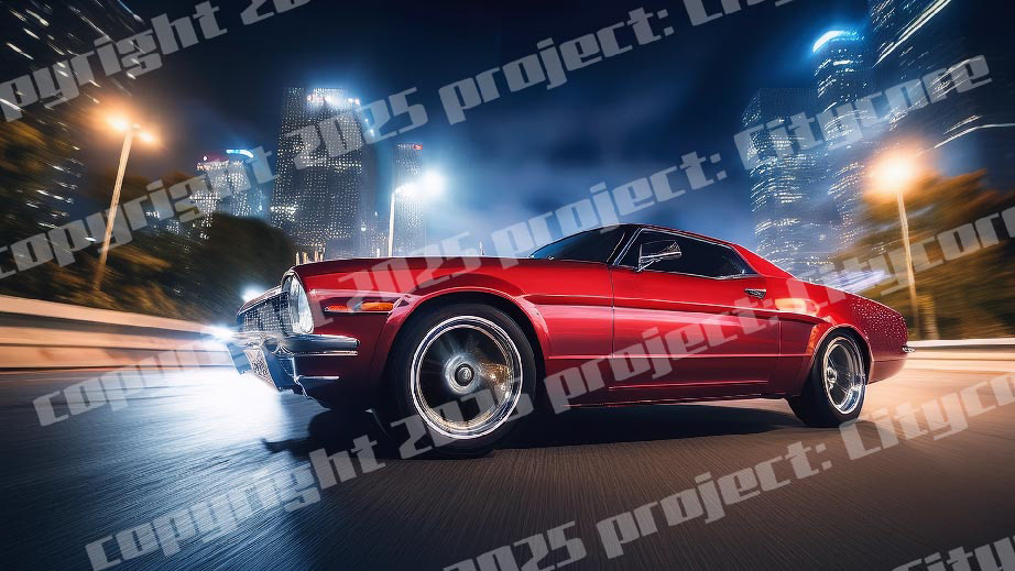 cool, shiny muscle cars, black, red and green. Fast cars racing on open roads, city life street racing vibes. Muscle cars. Citycore