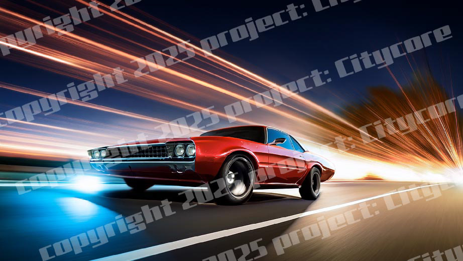 cool, shiny muscle cars, black, red and green. Fast cars racing on open roads, city life street racing vibes. Muscle cars. Citycore