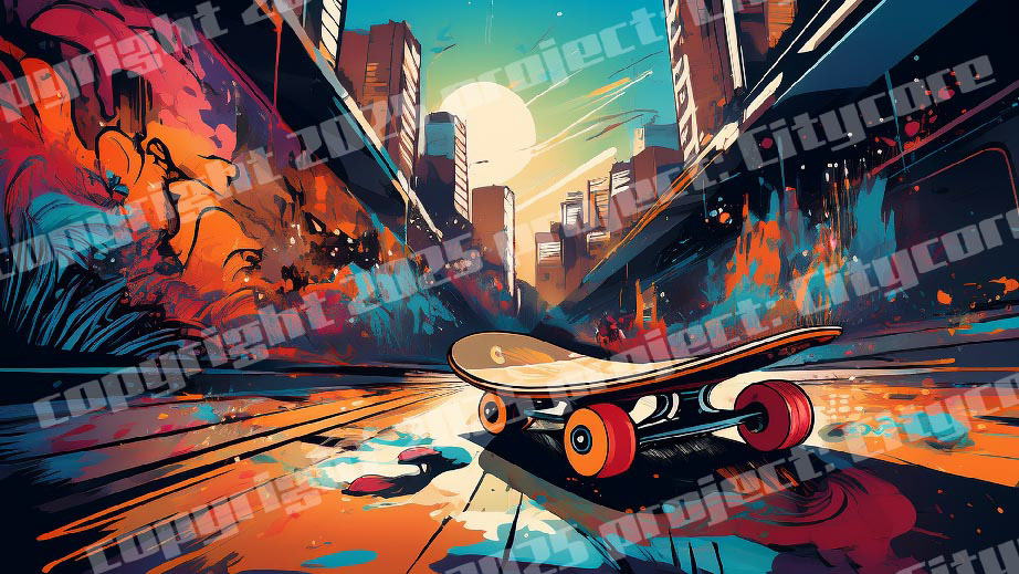 ai generated skate & destroy vibe scenery. Art and digital painting and renders of skateboard related art