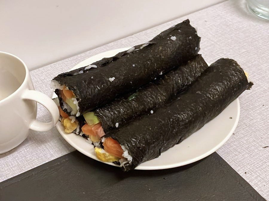 Hand rolled dorm sushi