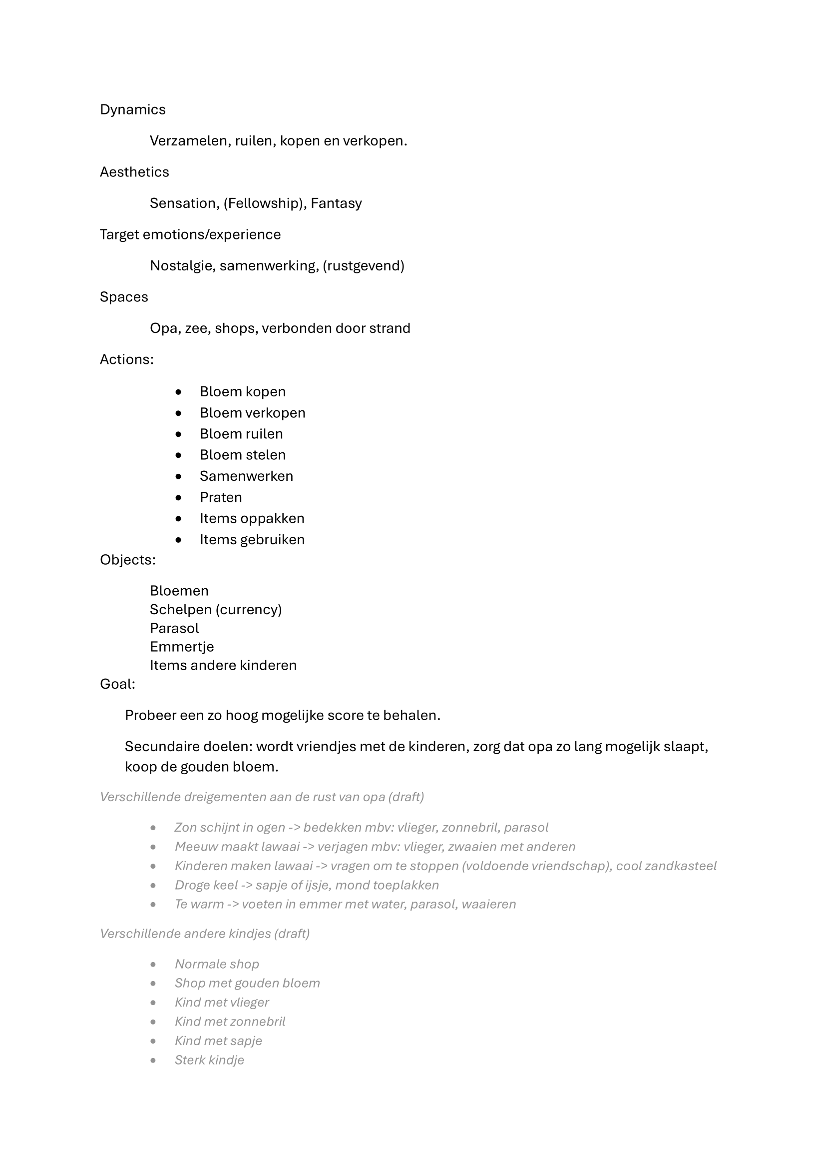 Original pitch for the game