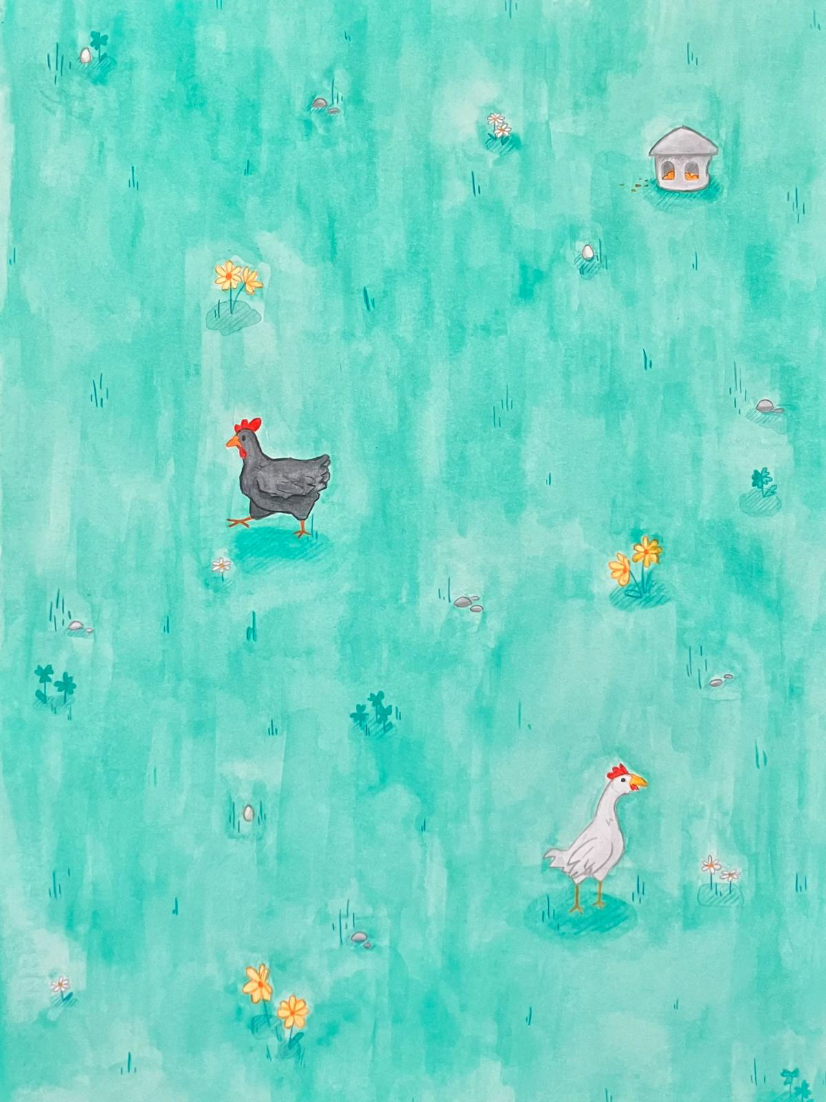 Watercolour painting of my chickens