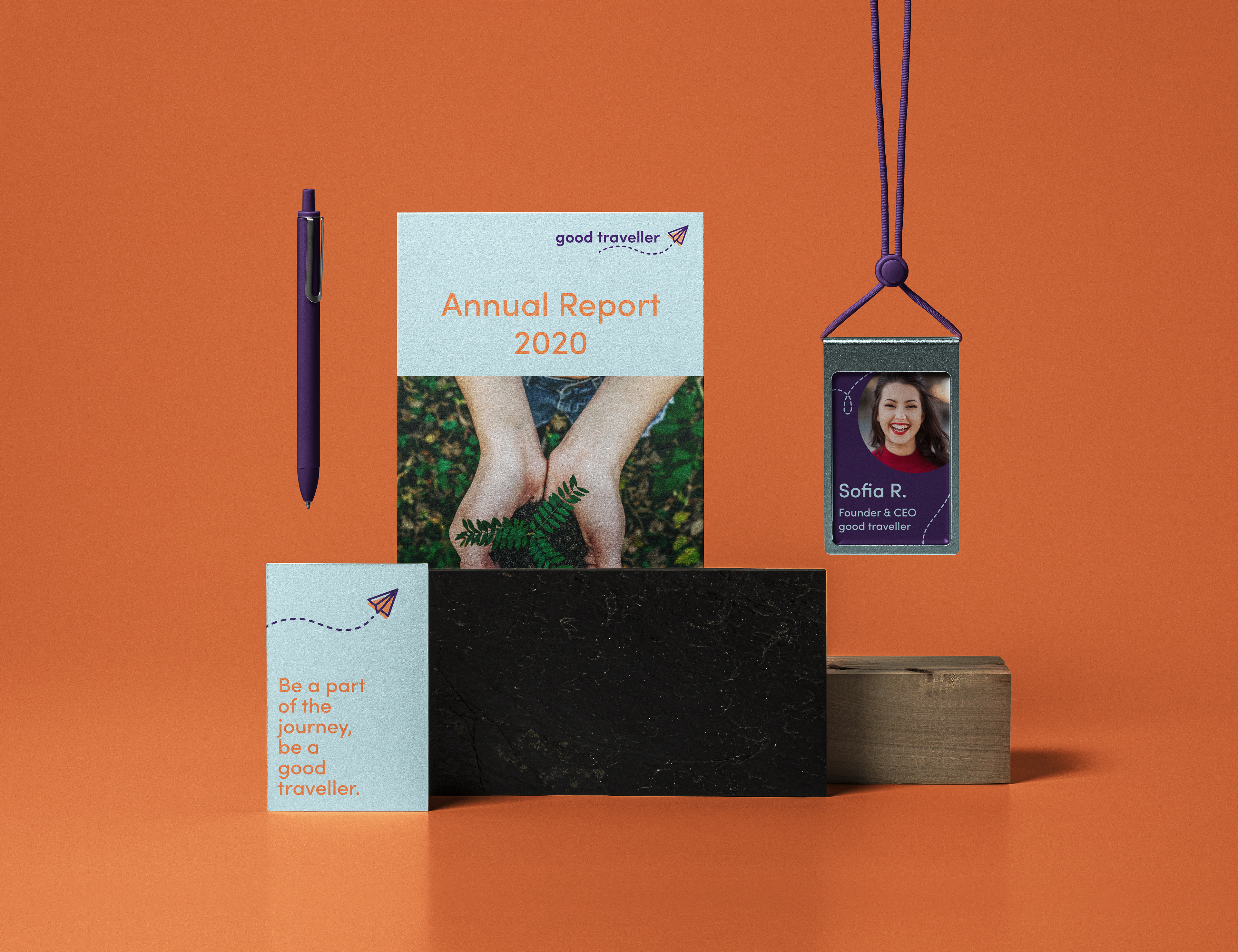 Good Traveller Project; branding. Stationery mockup.