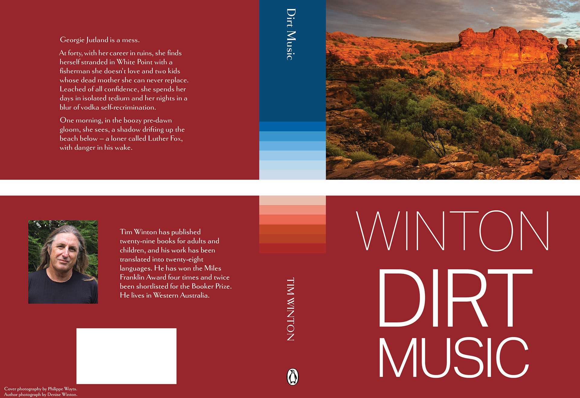 The Tim Winton Project; full spread design for Dirt Music. Flat-lay book cover.