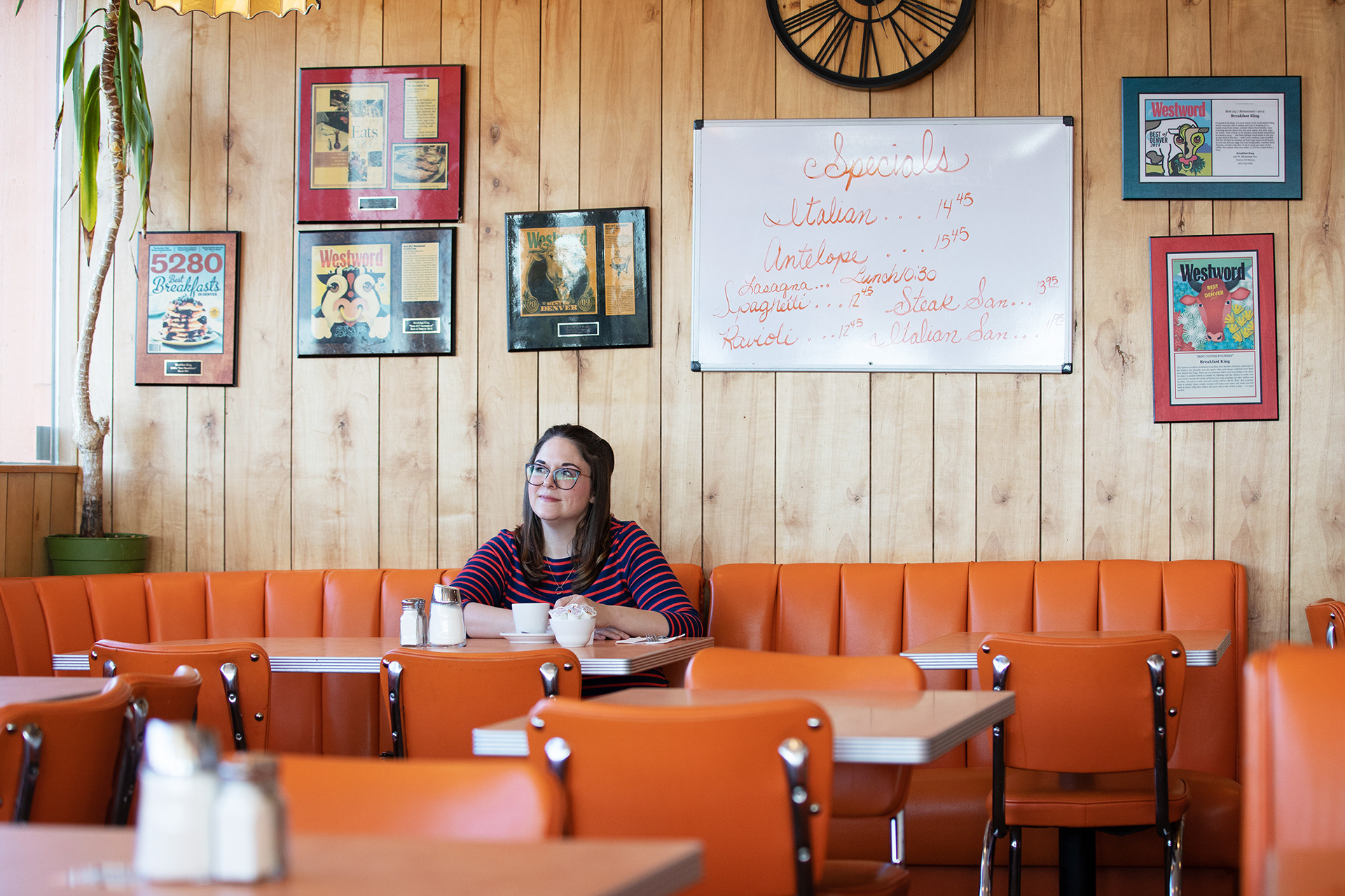 Bree Davies, host of City Cast Denver, at iconic 24-hour diner Breakfast King which closed after 45 years.