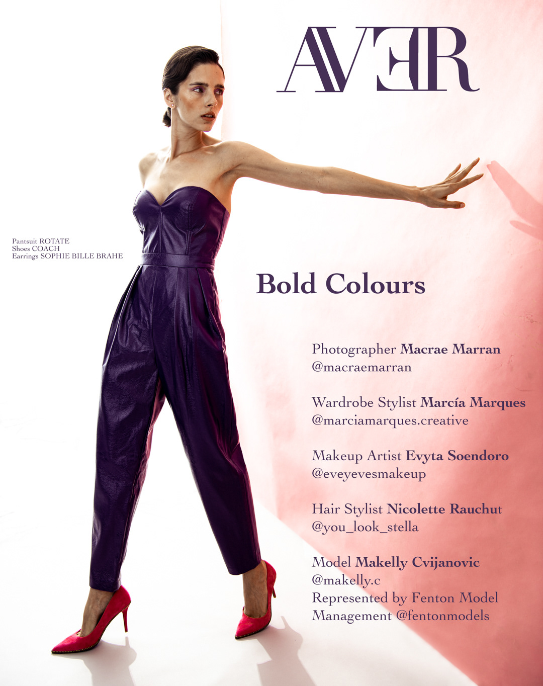 AVER Magazine tear sheet with Makelly Cvijanovic in a pantsuit