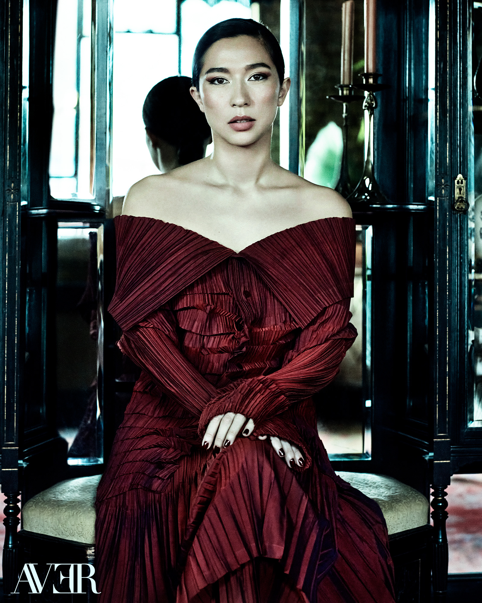 Aoife Hinds sitting for a photo for AVER Magazine