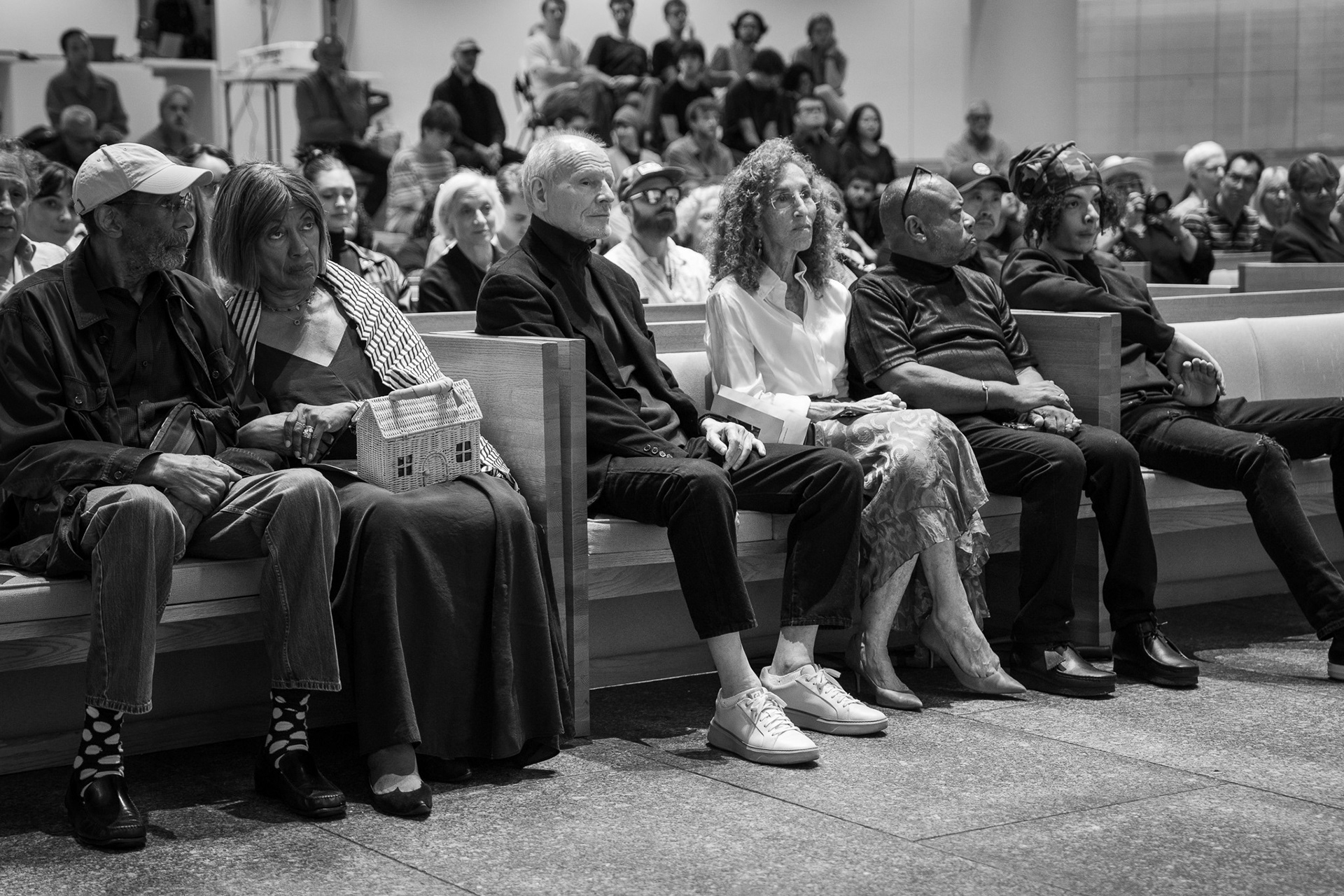 Bonnie Rose Steinberg (seated in the center), Al Foster’s wife of 48 years, seated in the front pew; her vision realized by Steve Jordan.
