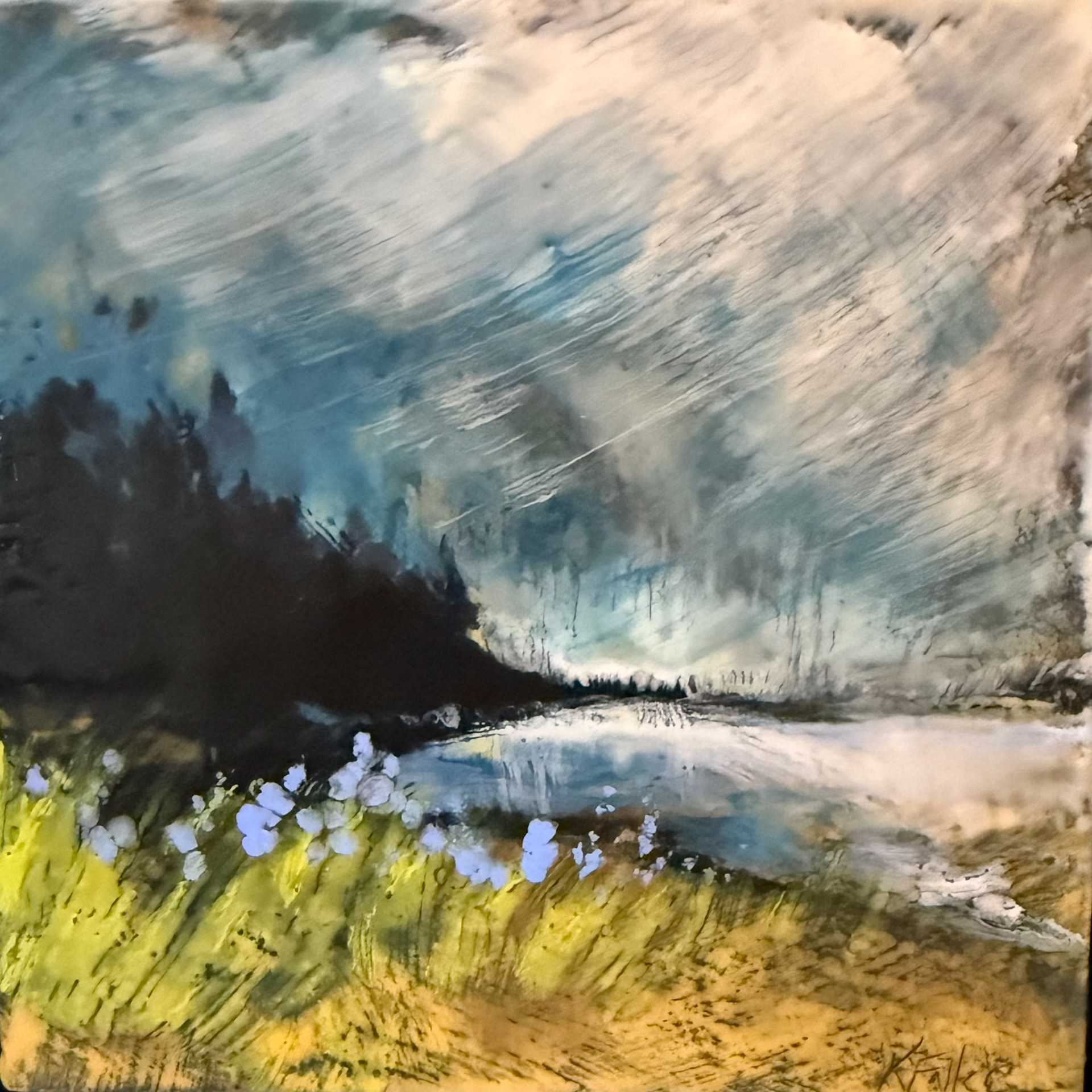 6x6 Encaustic Painting - $145