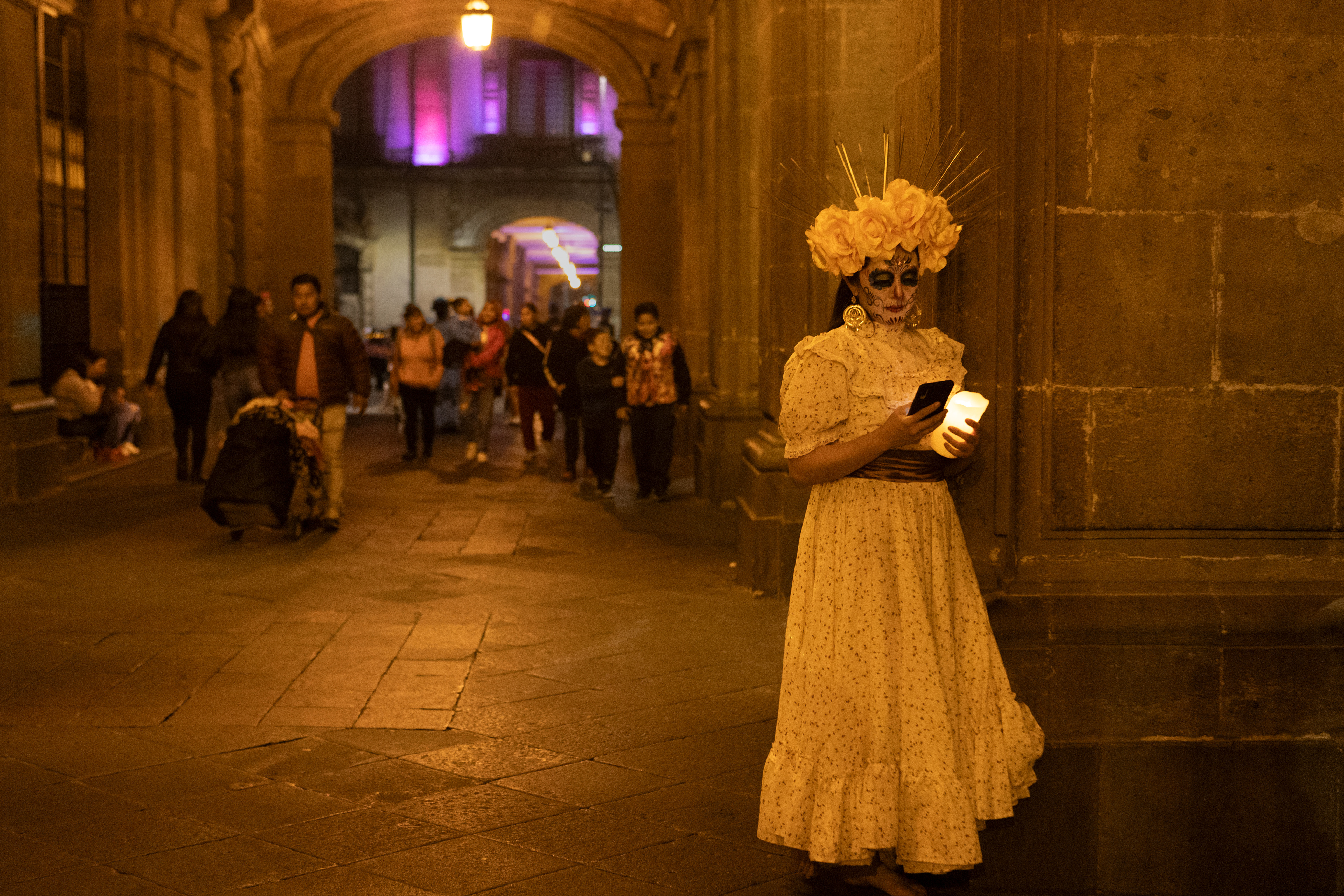 One of the participants in the walk of the Catrinas Procession in Mexico City.