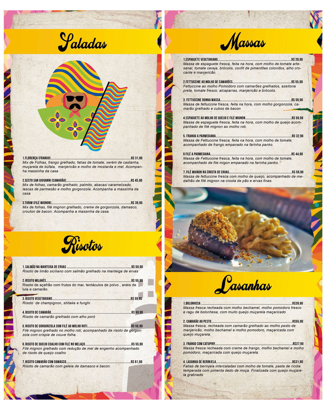 Arte para cardápio Donna Massa Restaurante e Pizzaria