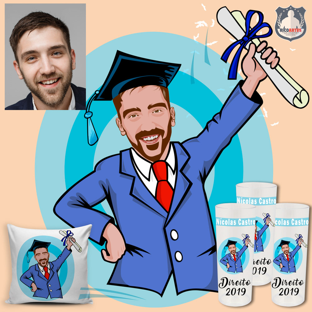 Caricatura para estampar brindes de formatura