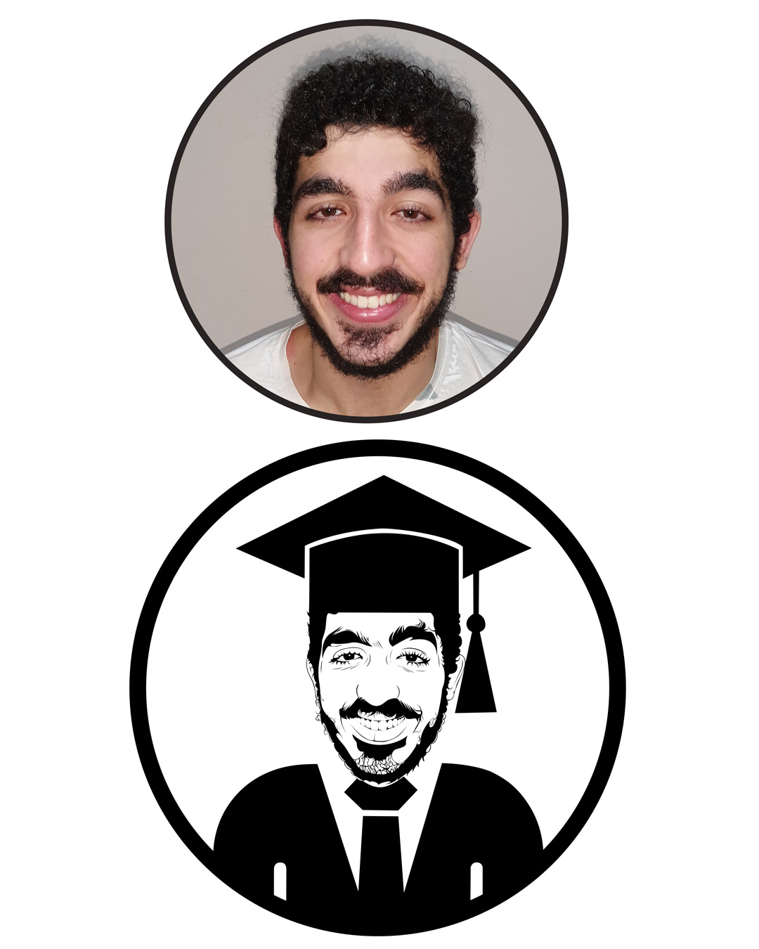 Caricatura básica em preto e branco para formandos