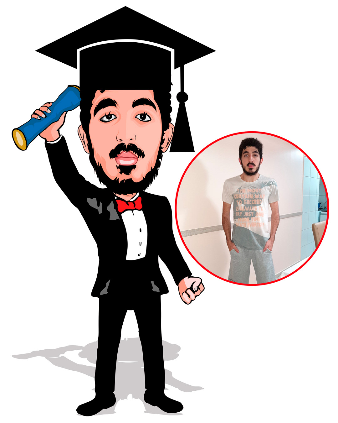 Caricatura colorida corpo inteiro para formandos