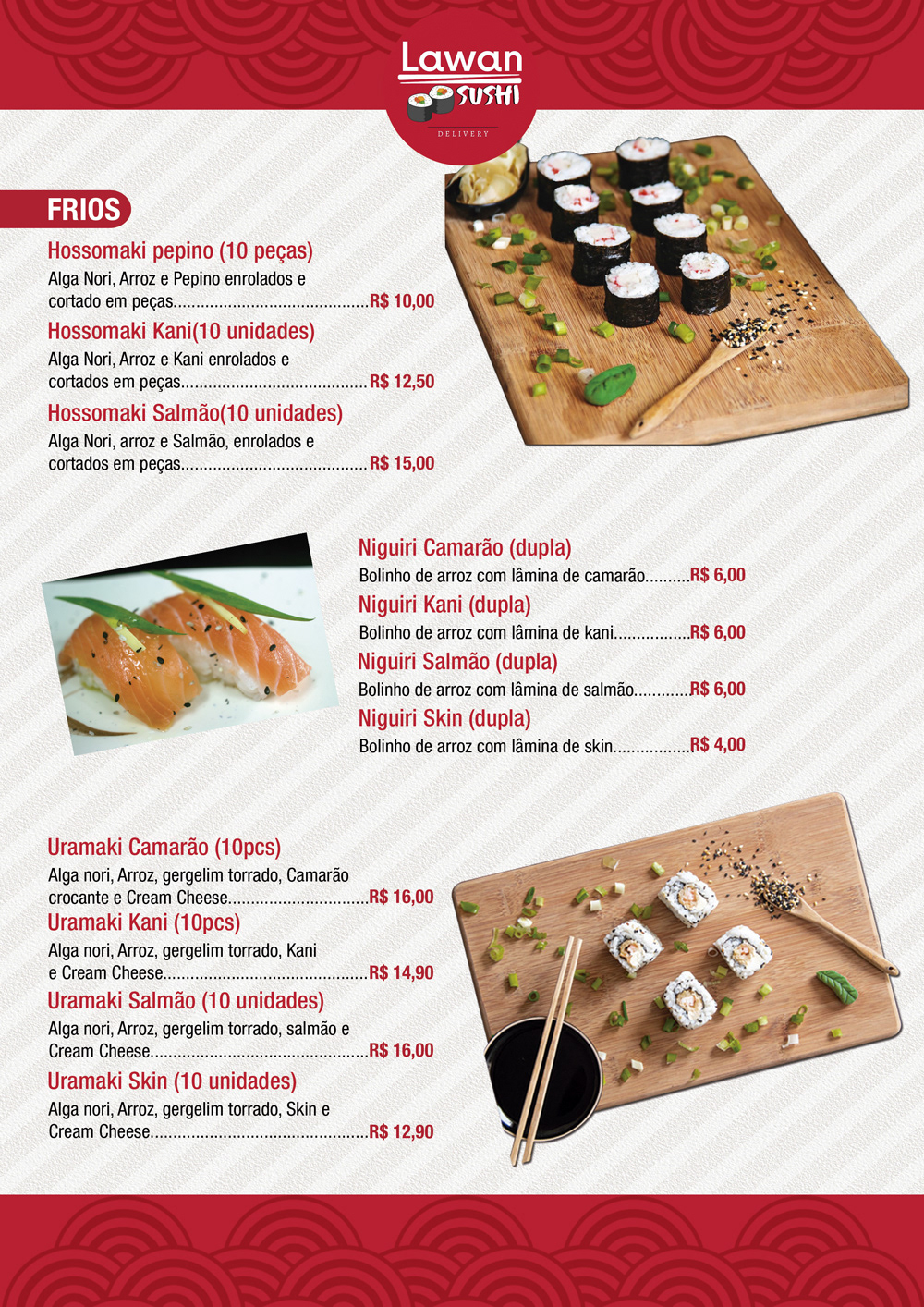 Arte para cardápio Lawan Sushi