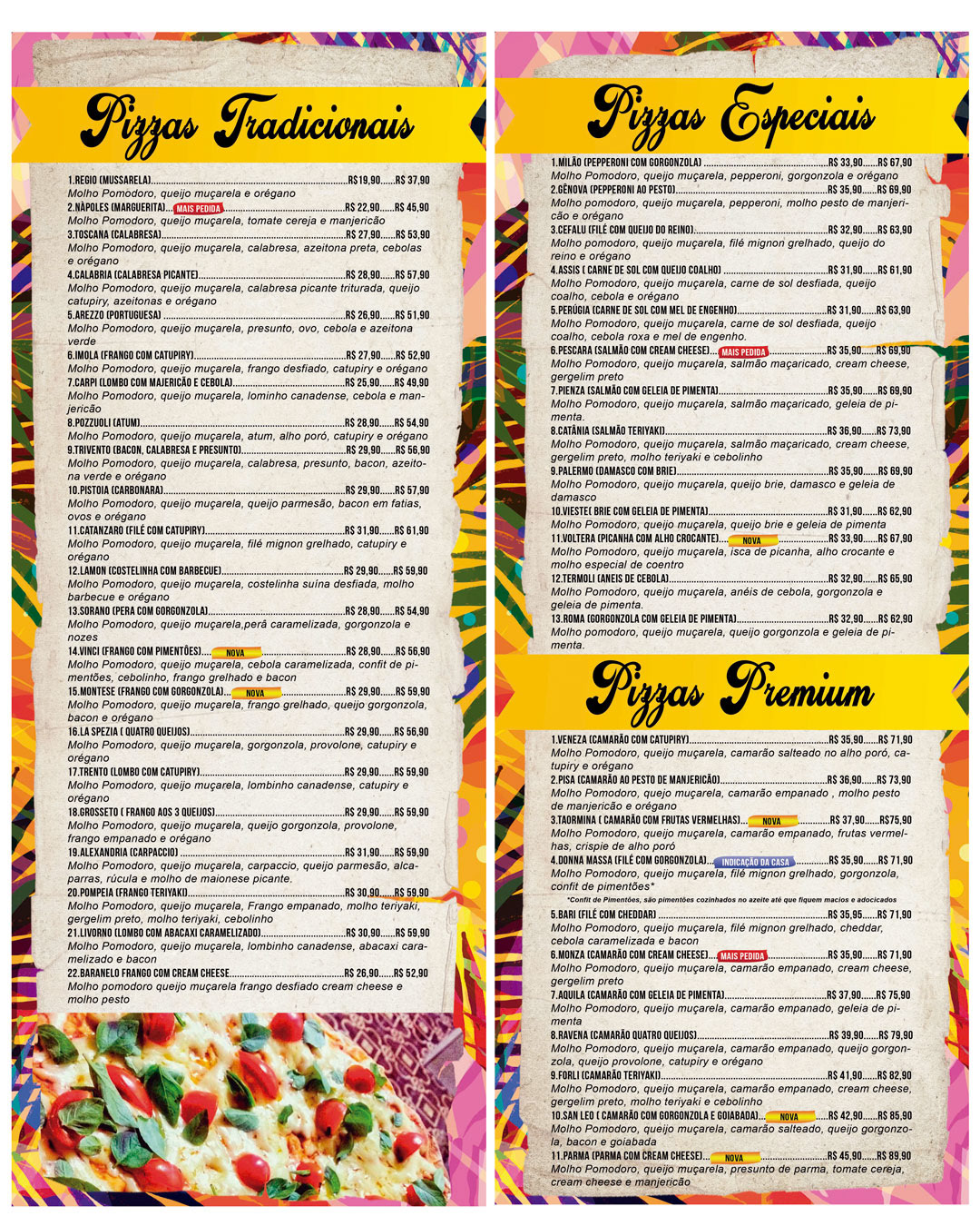 Arte para cardápio Donna Massa Restaurante e Pizzaria