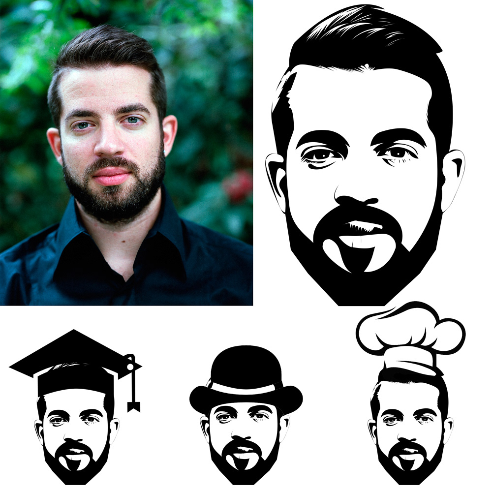 Caricatura básica em preto e branco para formandos