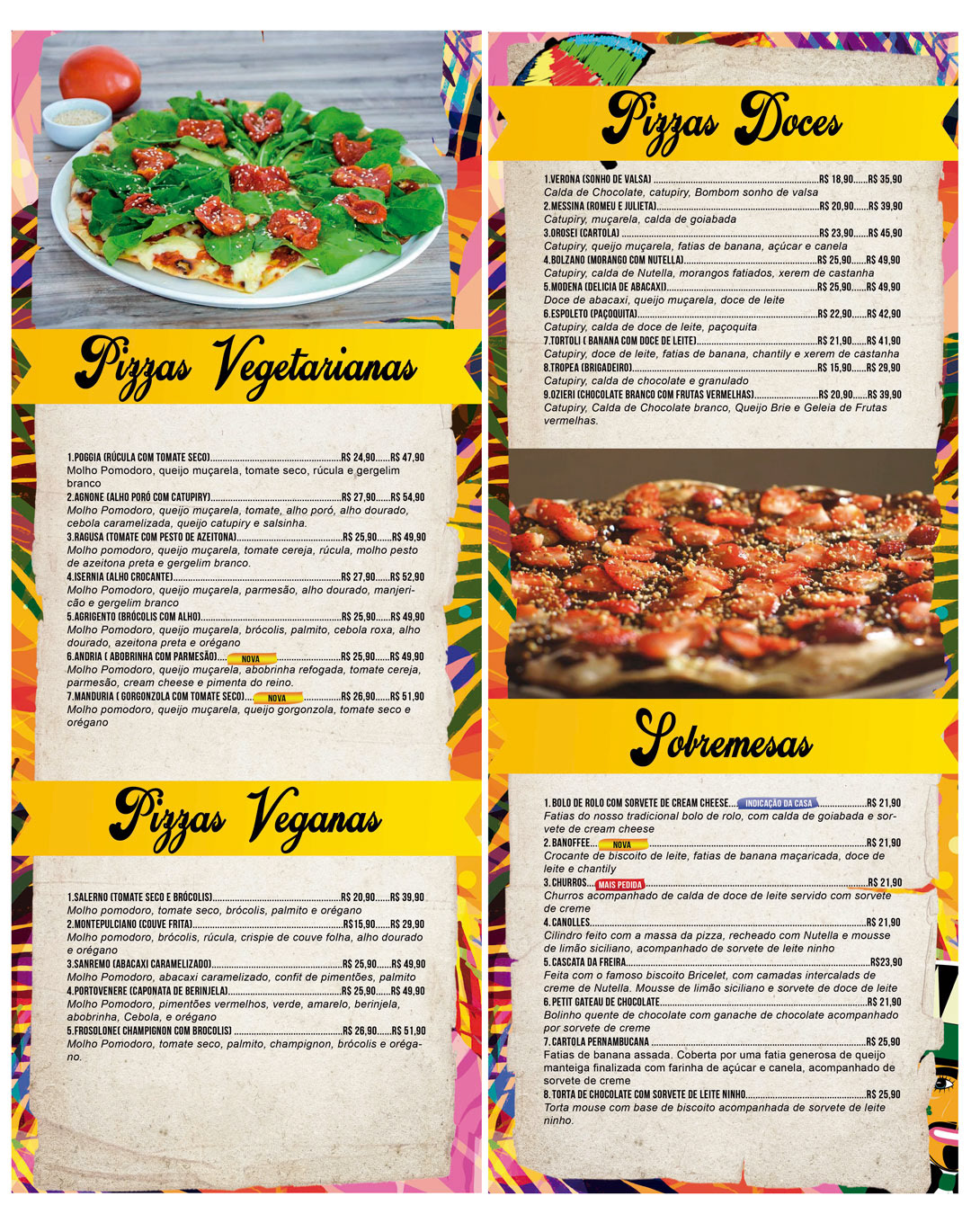 Arte para cardápio Donna Massa Restaurante e Pizzaria