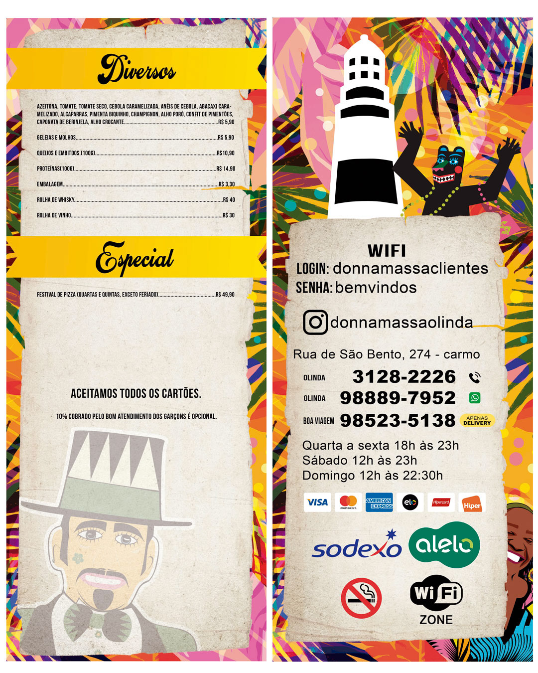 Arte para cardápio Donna Massa Restaurante e Pizzaria