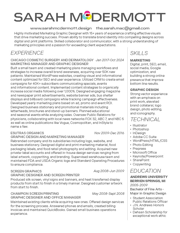 resume marketing graphic design chicago